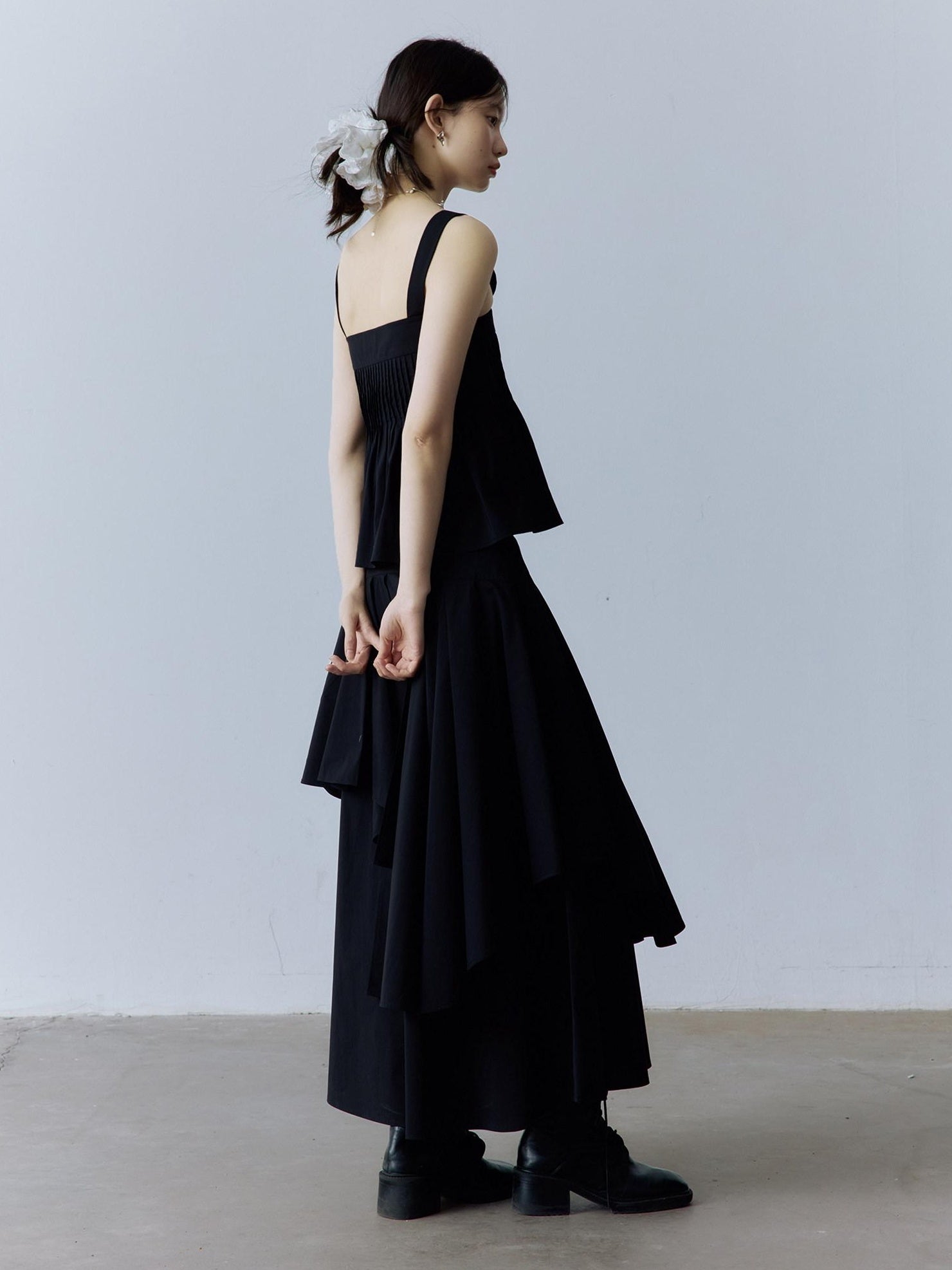 FUSSED Original Square Neck Loose Fit Cotton Cami Women Casual Black Midi Dresses