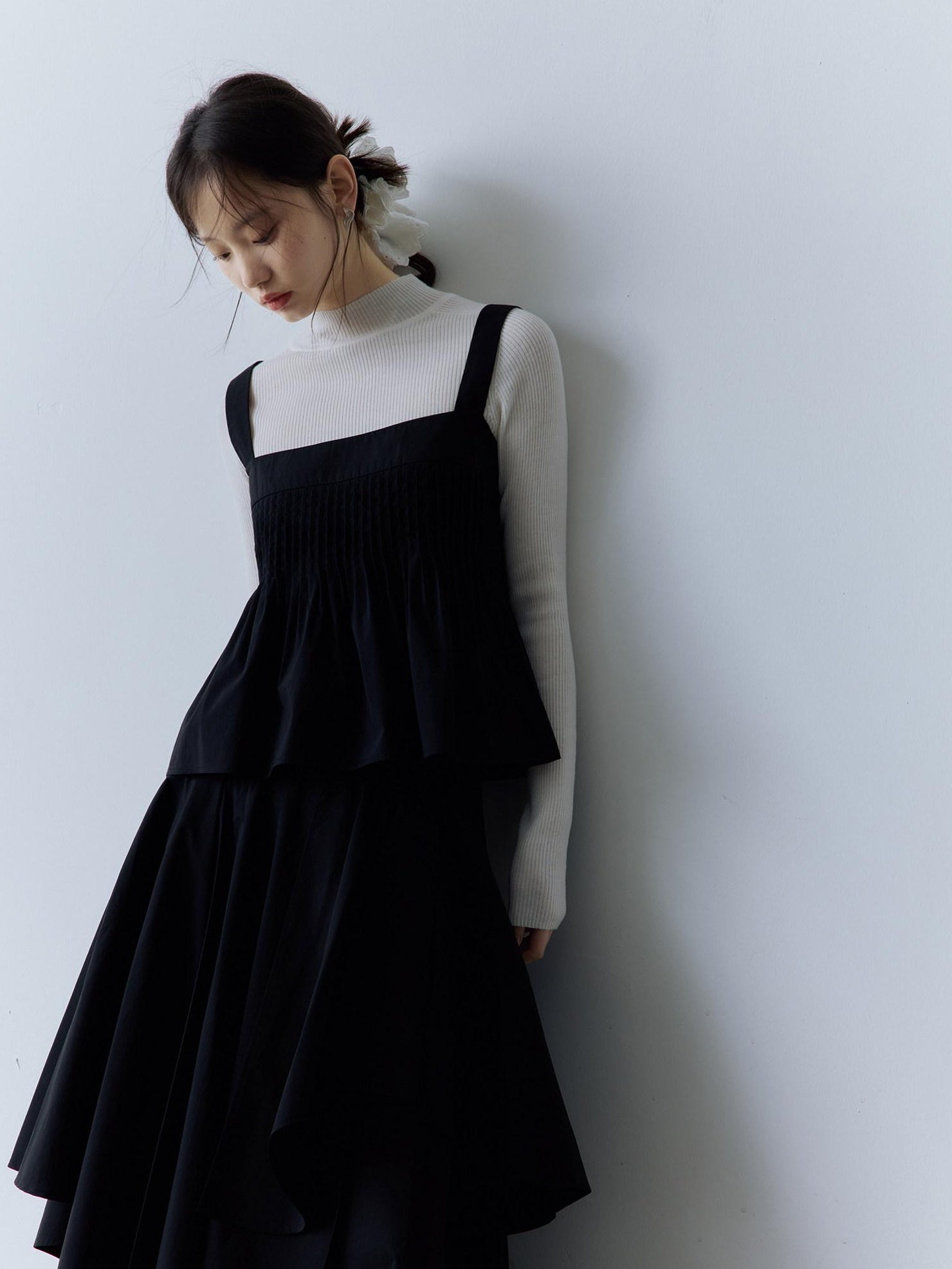 FUSSED Original Square Neck Loose Fit Cotton Cami Women Casual Black Midi Dresses