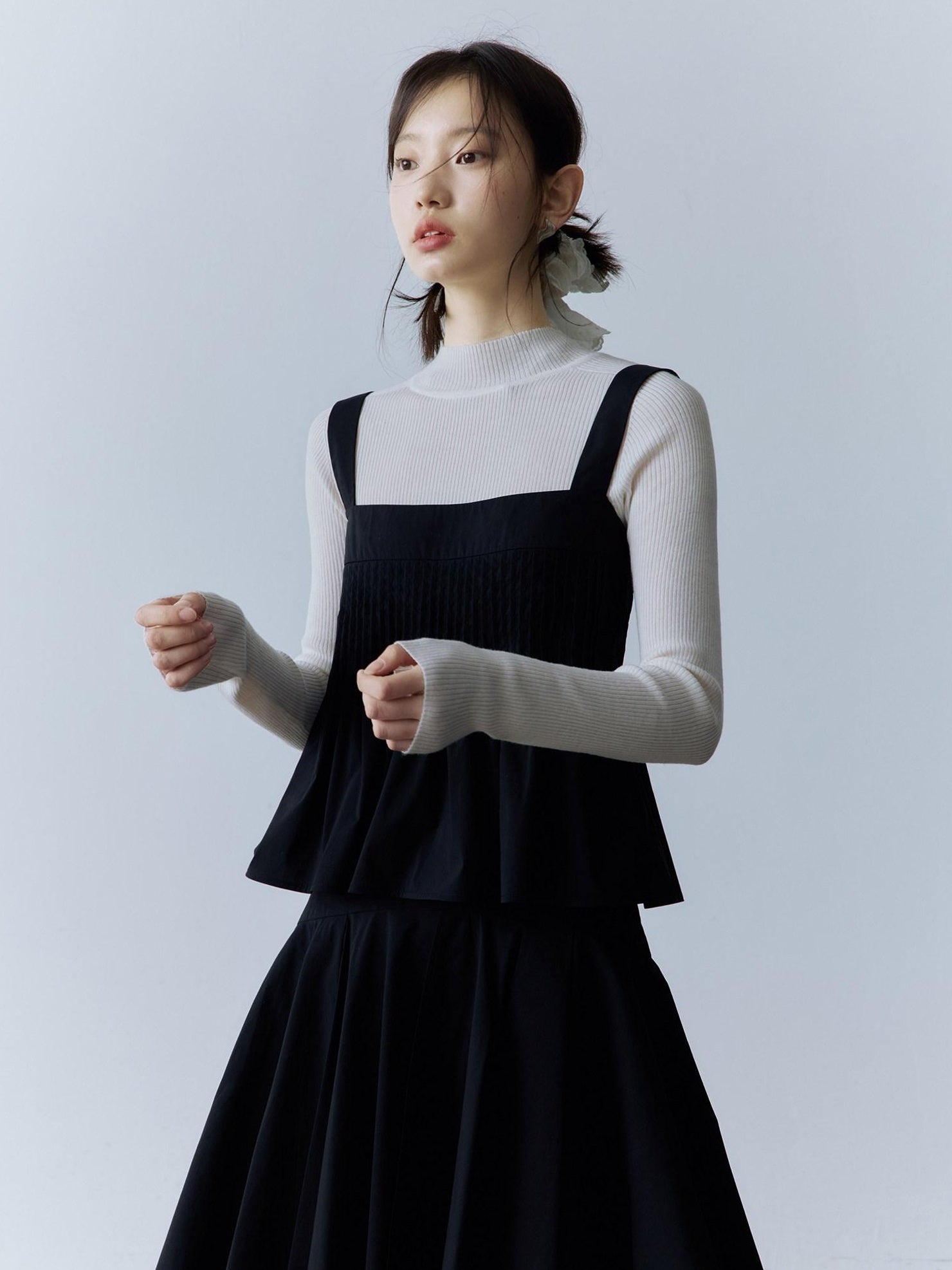 FUSSED Original Square Neck Loose Fit Cotton Cami Women Casual Black Midi Dresses