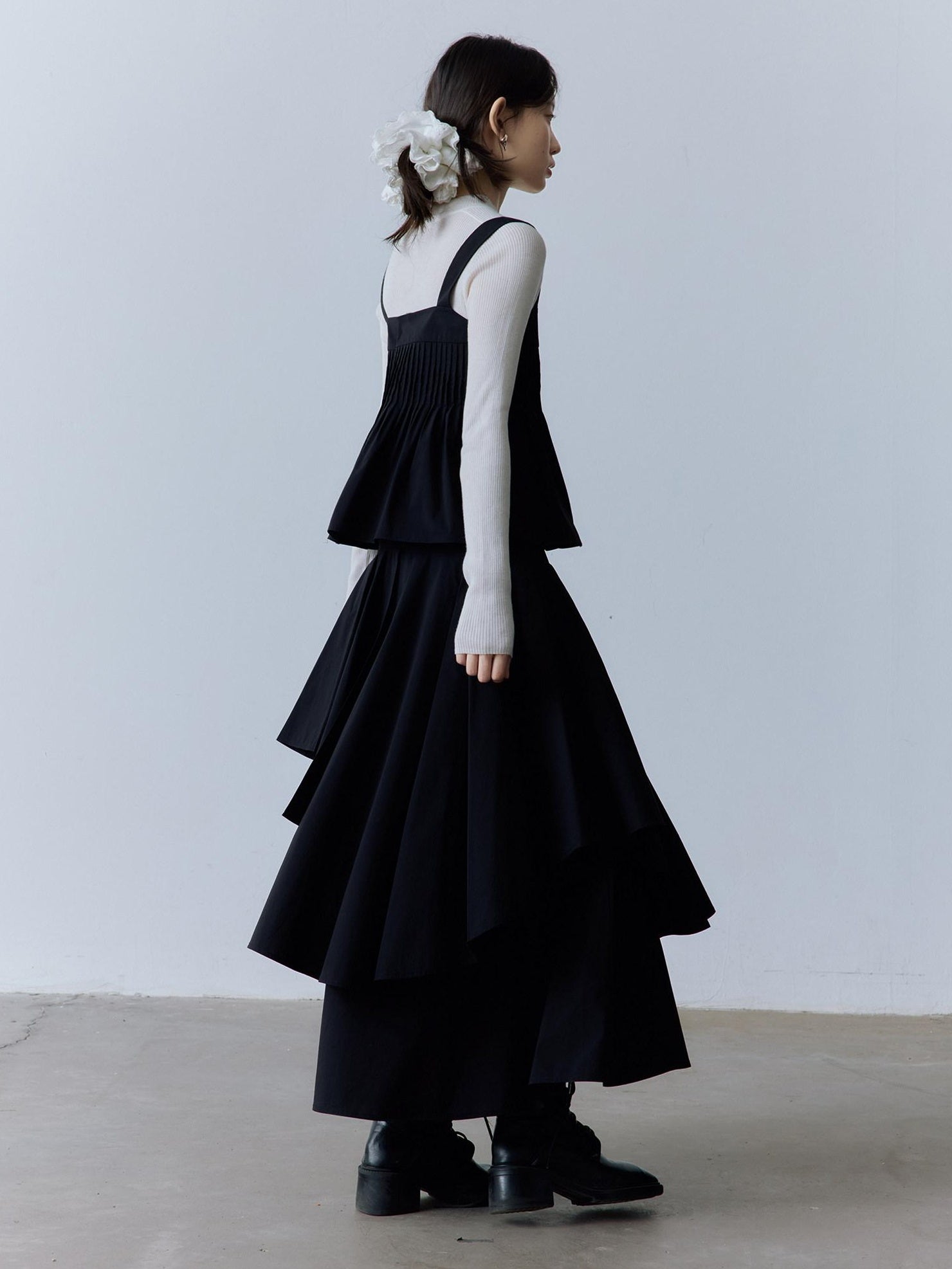 FUSSED Original Square Neck Loose Fit Cotton Cami Women Casual Black Midi Dresses