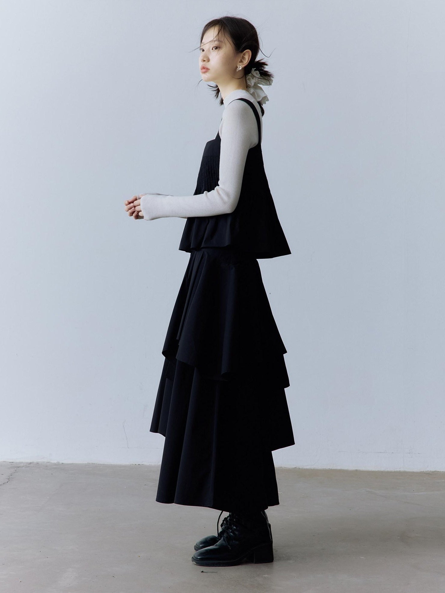 FUSSED Original Square Neck Loose Fit Cotton Cami Women Casual Black Midi Dresses