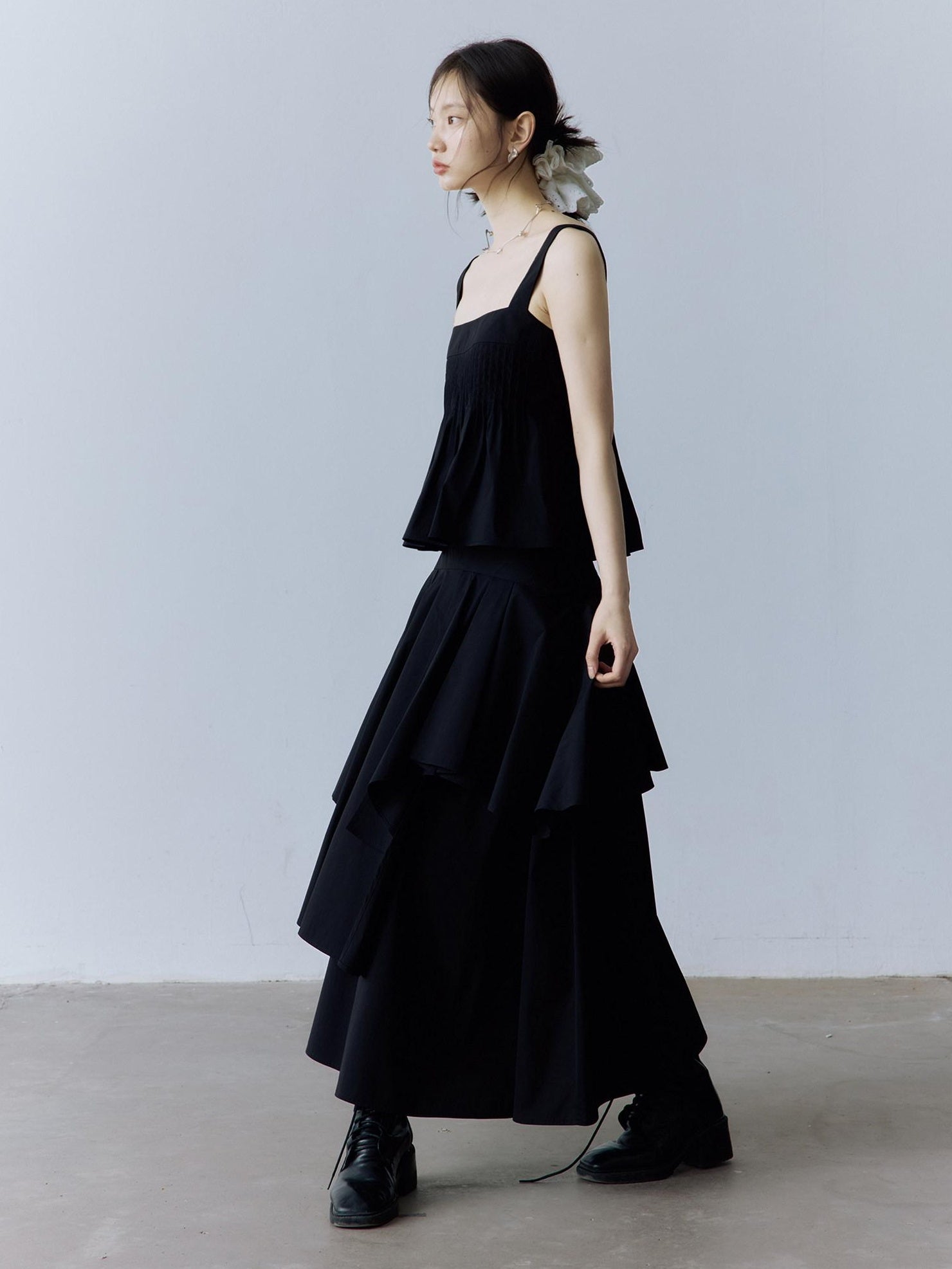 FUSSED Original Square Neck Loose Fit Cotton Cami Women Casual Black Midi Dresses