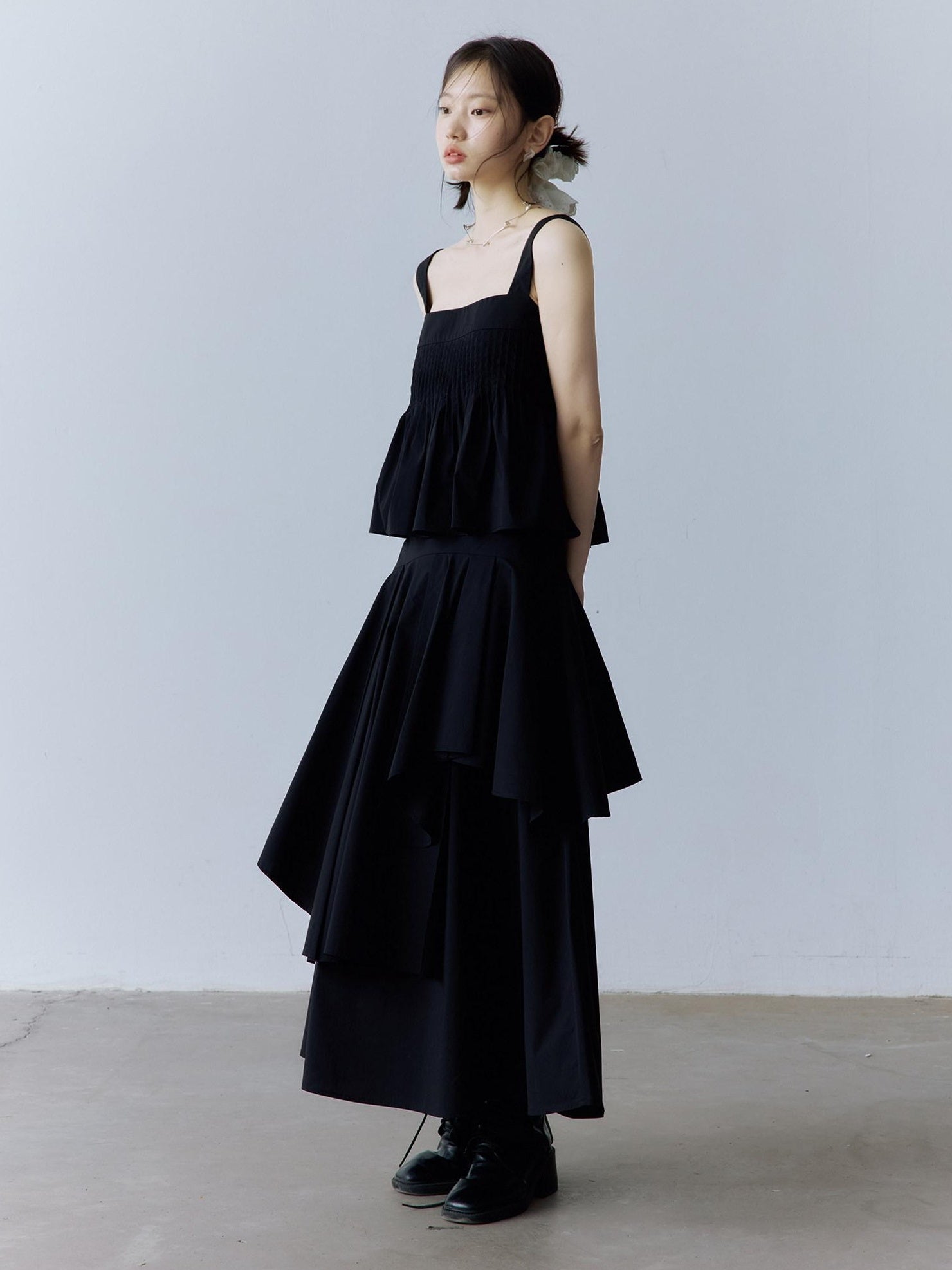 FUSSED Original Square Neck Loose Fit Cotton Cami Women Casual Black Midi Dresses