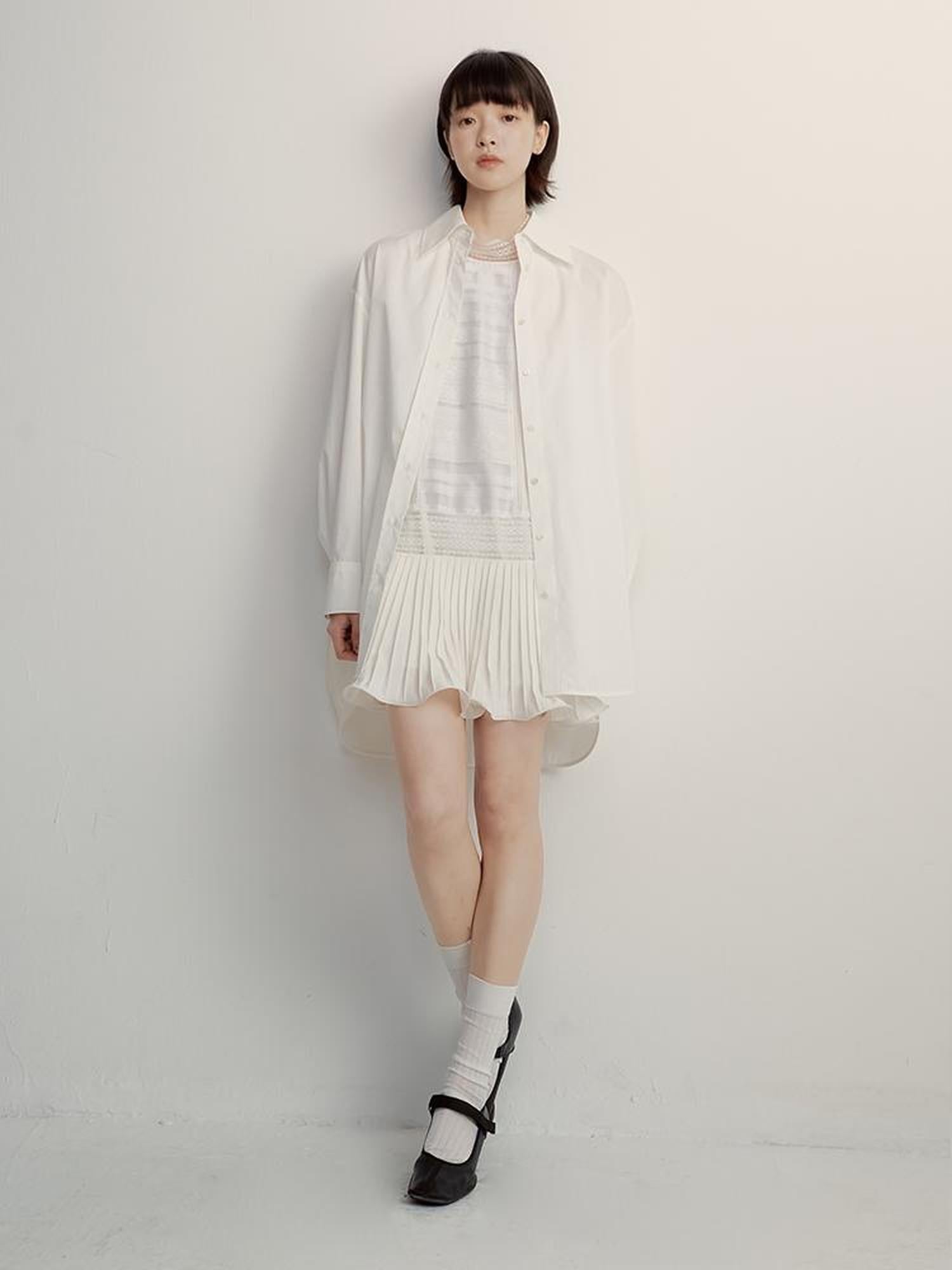 FUSSED Oversized Fog White Cotton Boyfriend Shirt Breathable Sun Protection