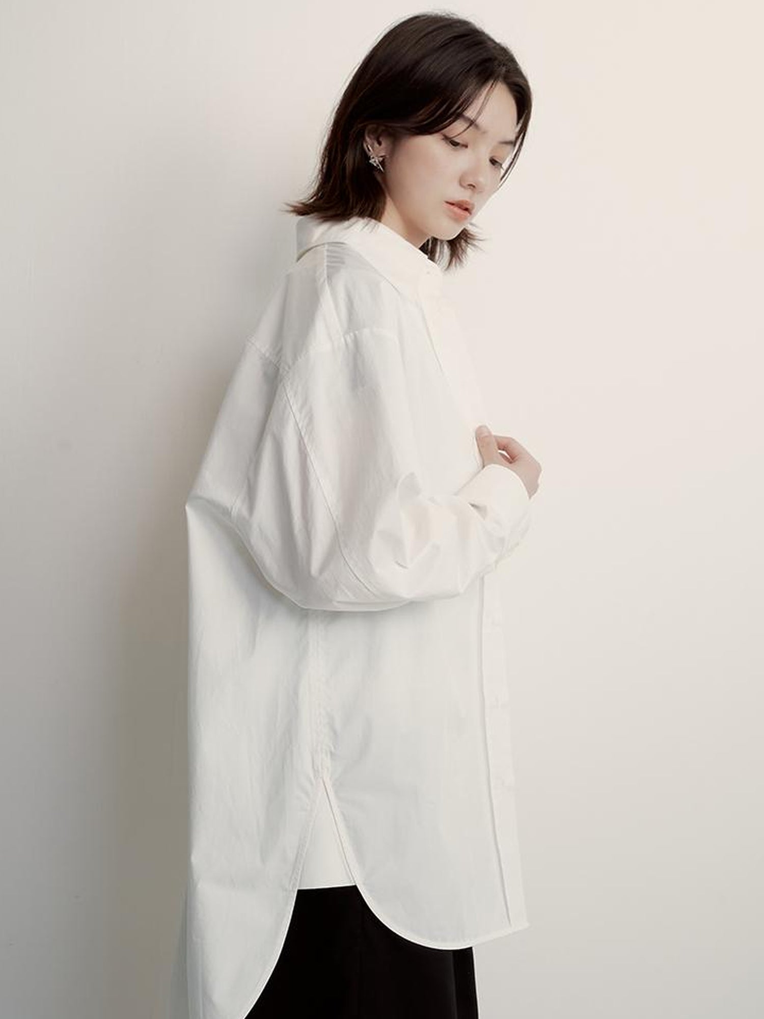 FUSSED Oversized Fog White Cotton Boyfriend Shirt Breathable Sun Protection