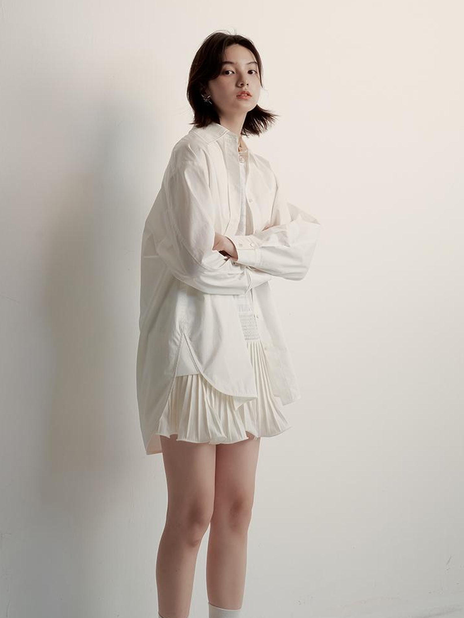 FUSSED Oversized Fog White Cotton Boyfriend Shirt Breathable Sun Protection