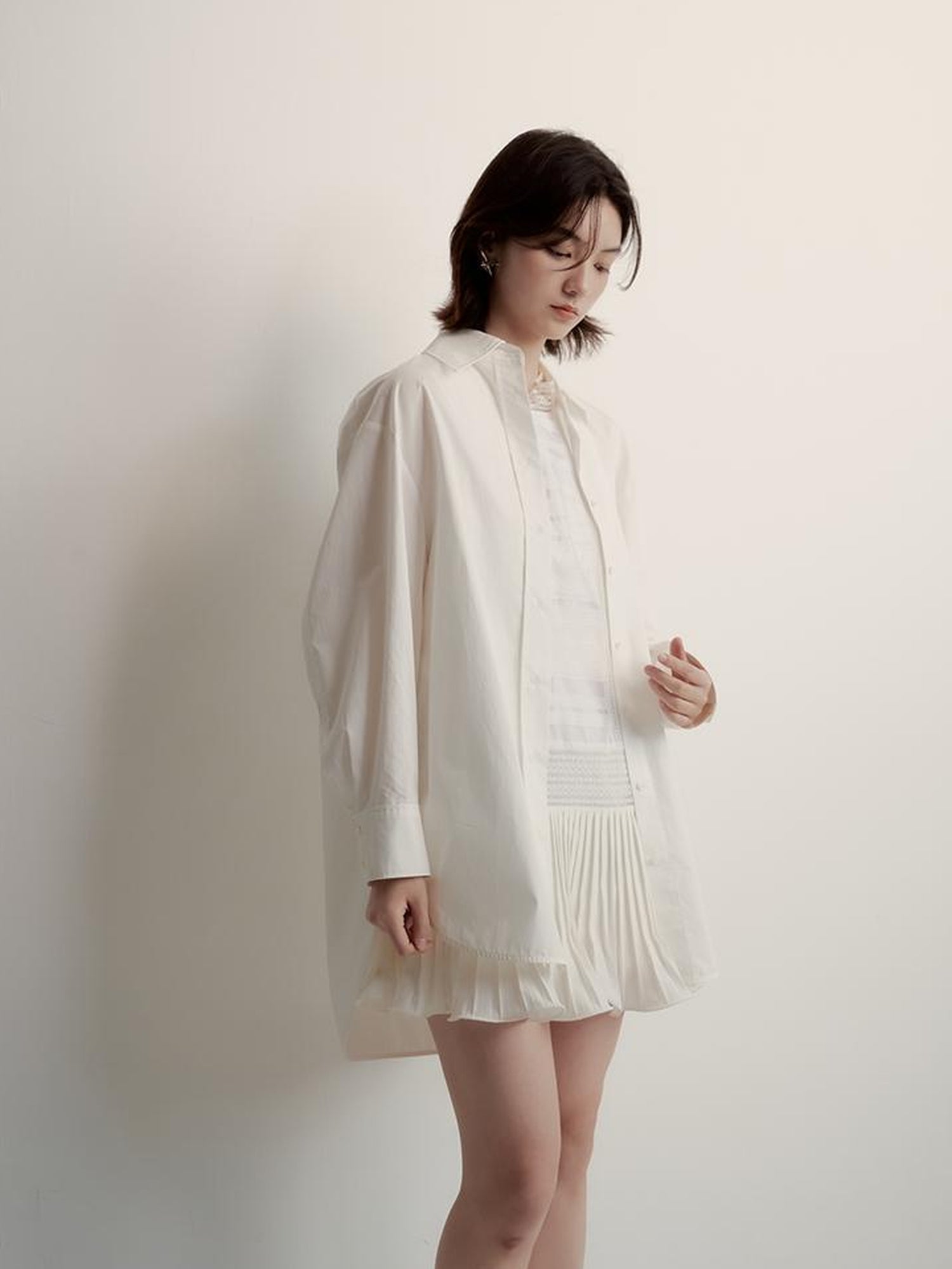 FUSSED Oversized Fog White Cotton Boyfriend Shirt Breathable Sun Protection