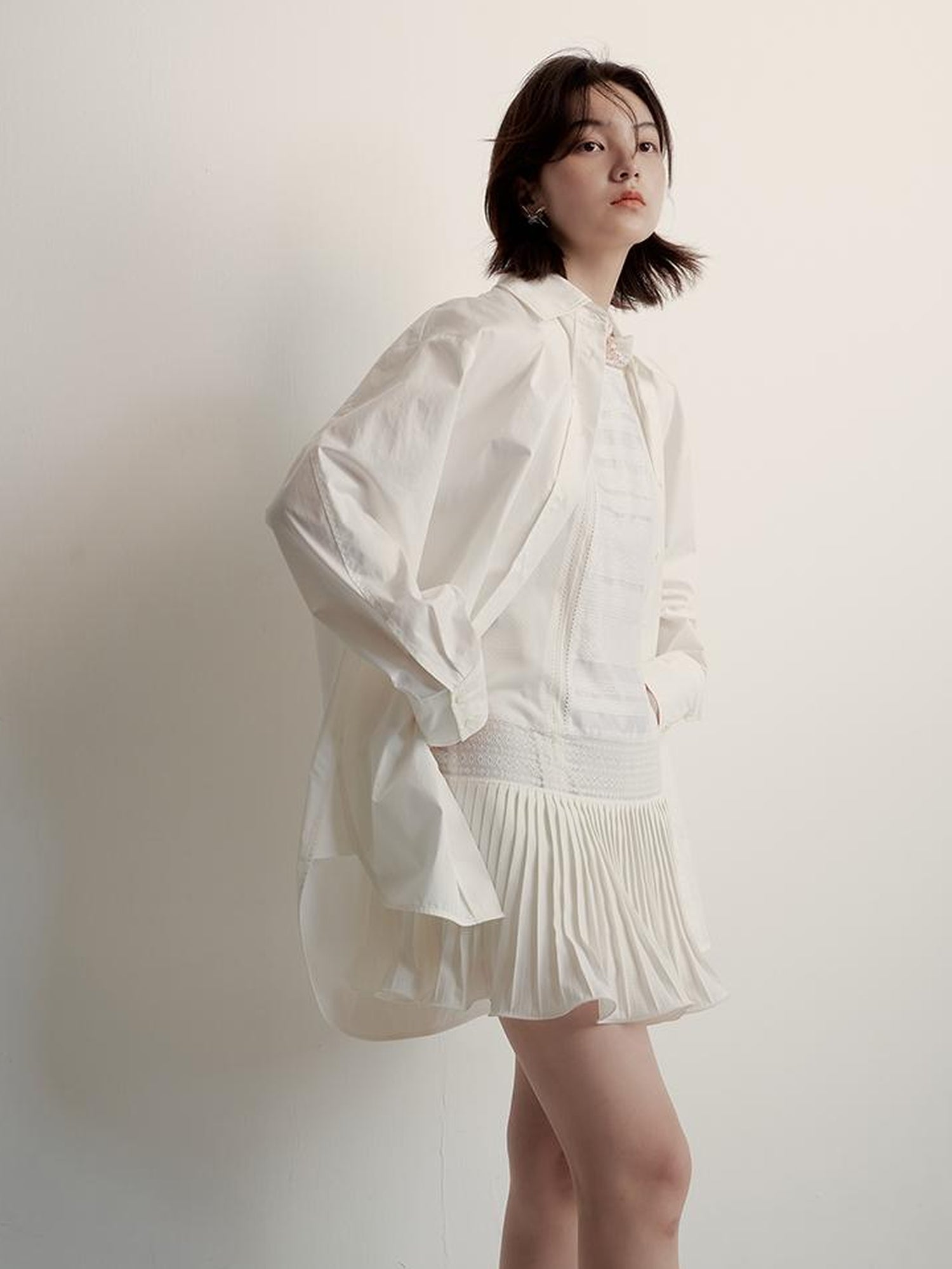 FUSSED Oversized Fog White Cotton Boyfriend Shirt Breathable Sun Protection
