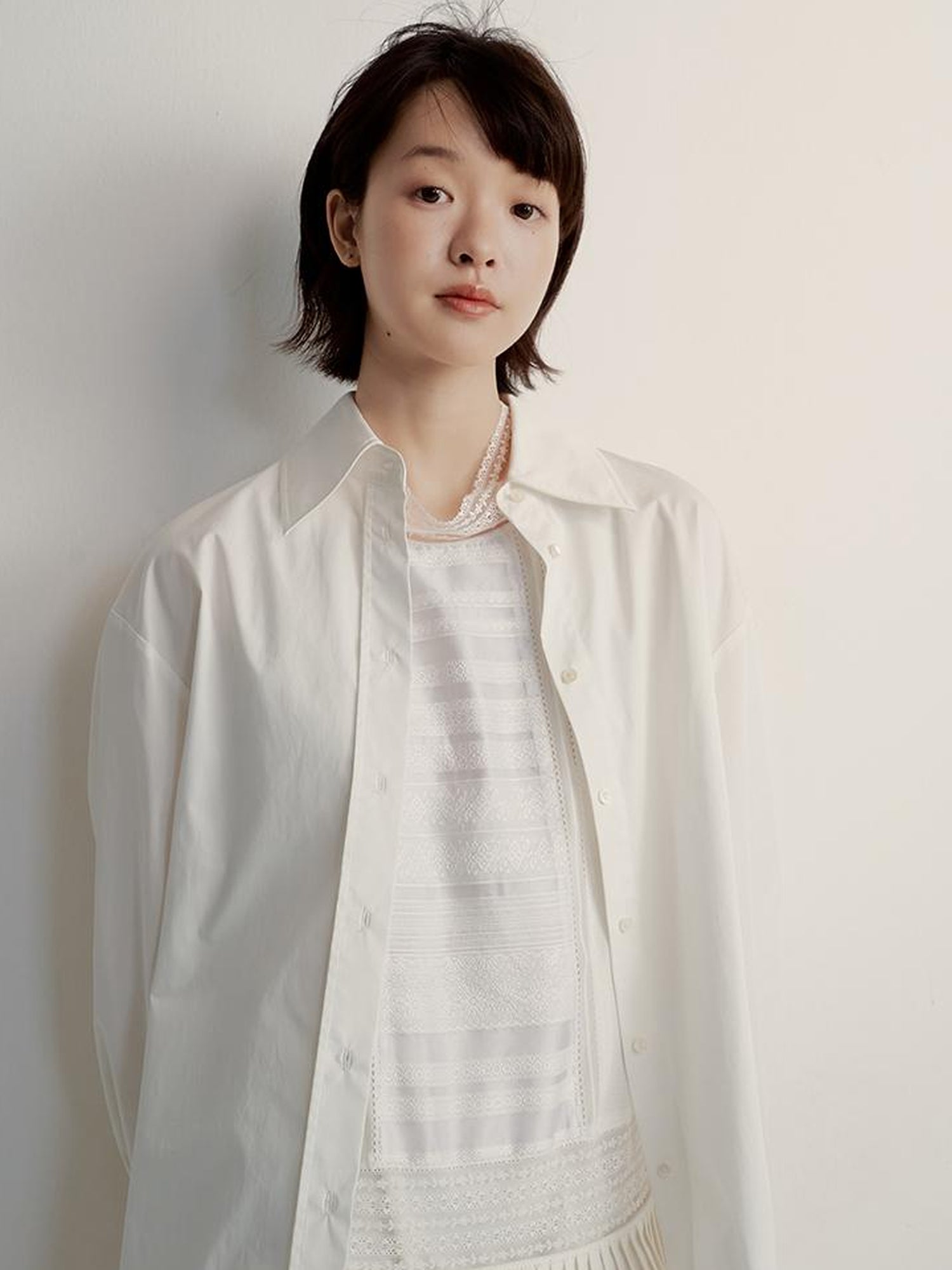 FUSSED Oversized Fog White Cotton Boyfriend Shirt Breathable Sun Protection