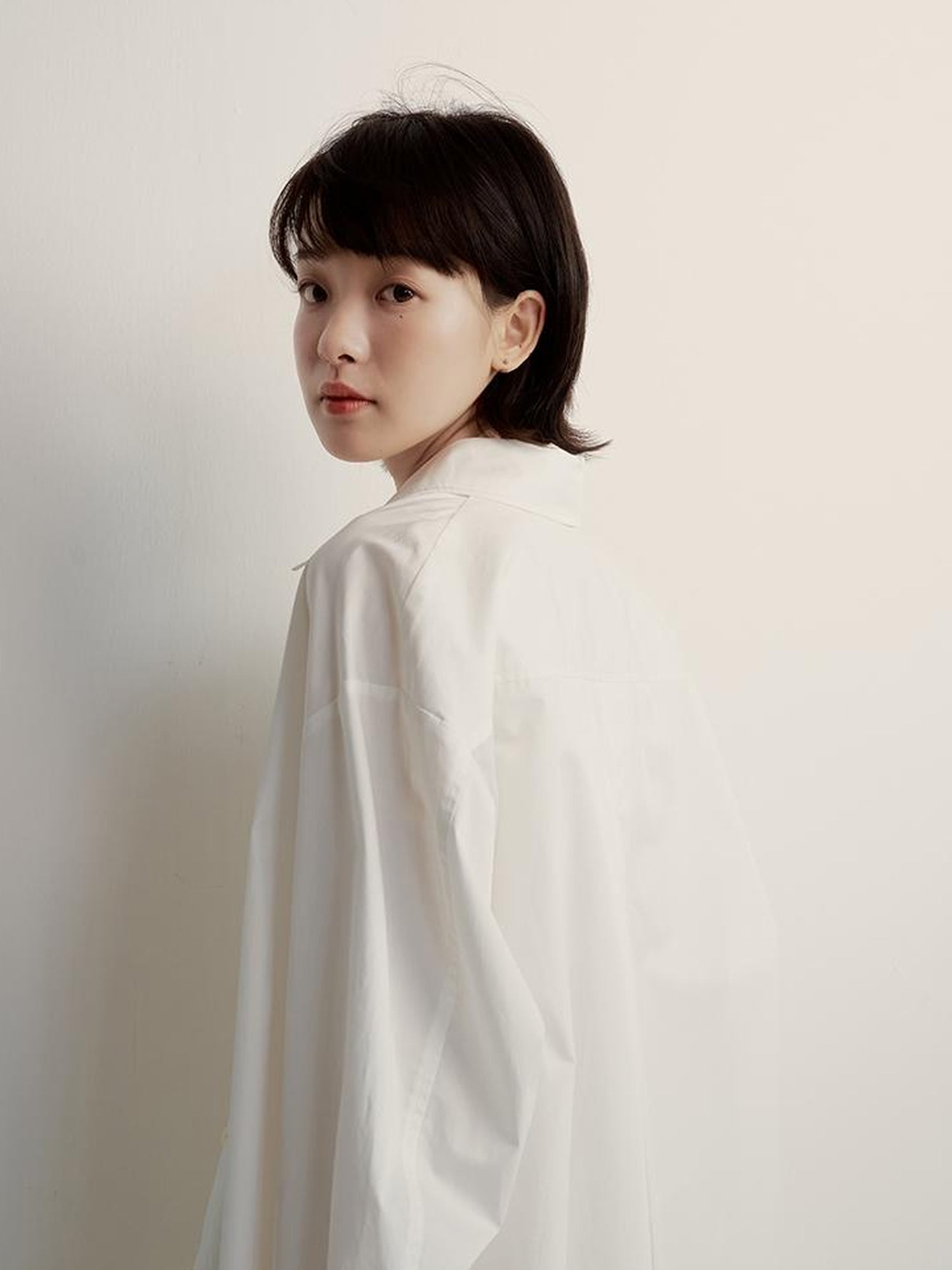 FUSSED Oversized Fog White Cotton Boyfriend Shirt Breathable Sun Protection