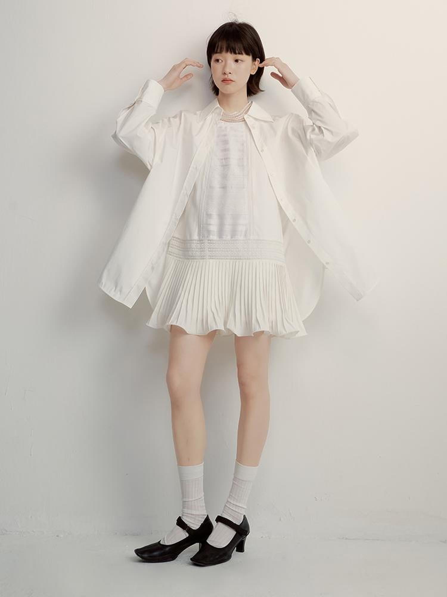 FUSSED Oversized Fog White Cotton Boyfriend Shirt Breathable Sun Protection