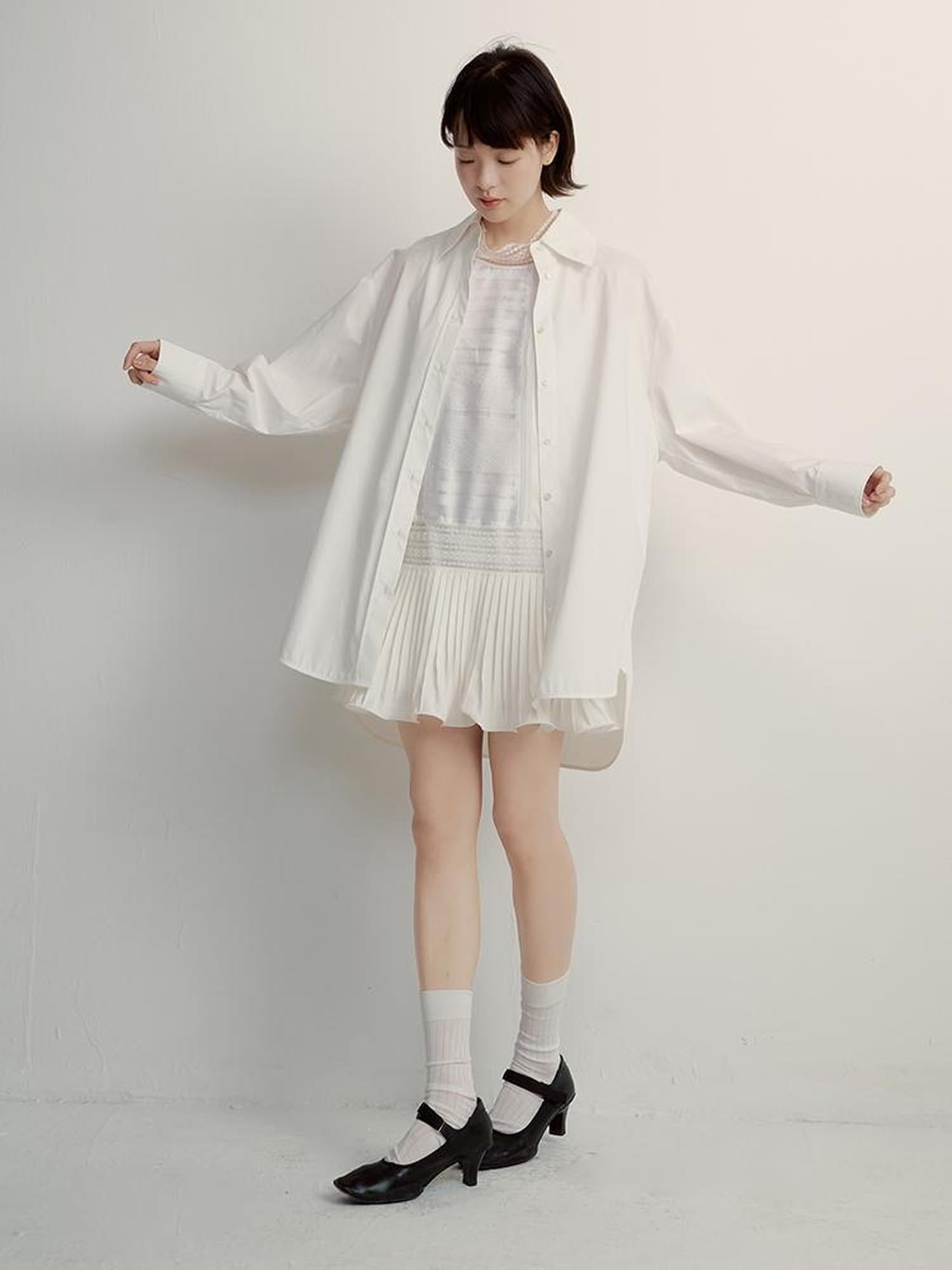 FUSSED Oversized Fog White Cotton Boyfriend Shirt Breathable Sun Protection