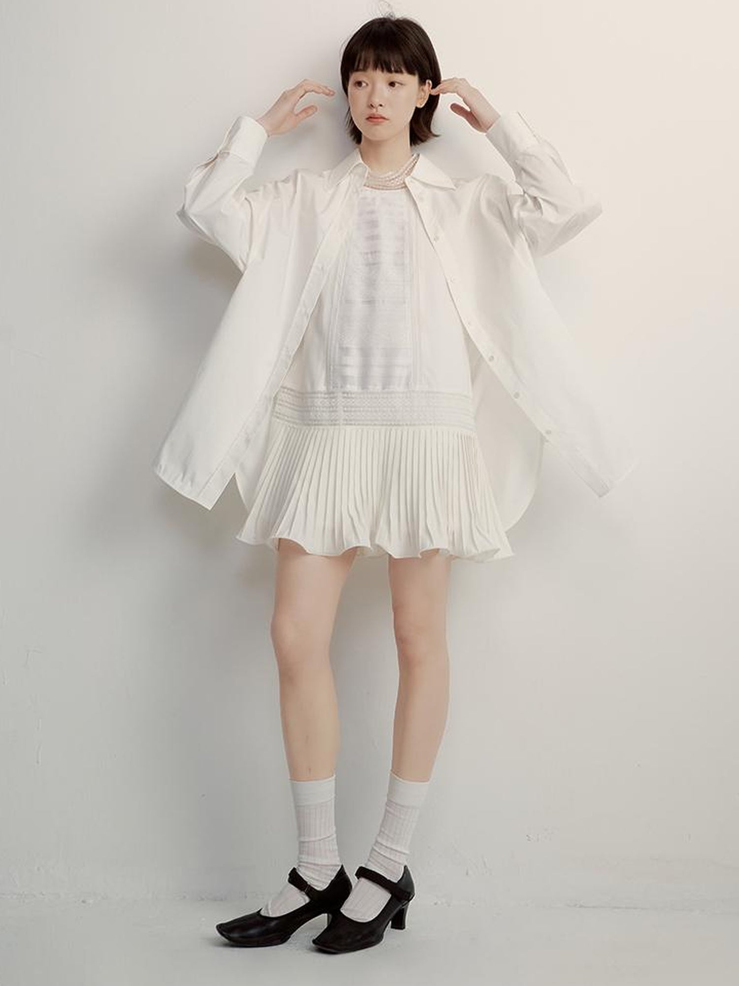 FUSSED Oversized Fog White Cotton Boyfriend Shirt Breathable Sun Protection