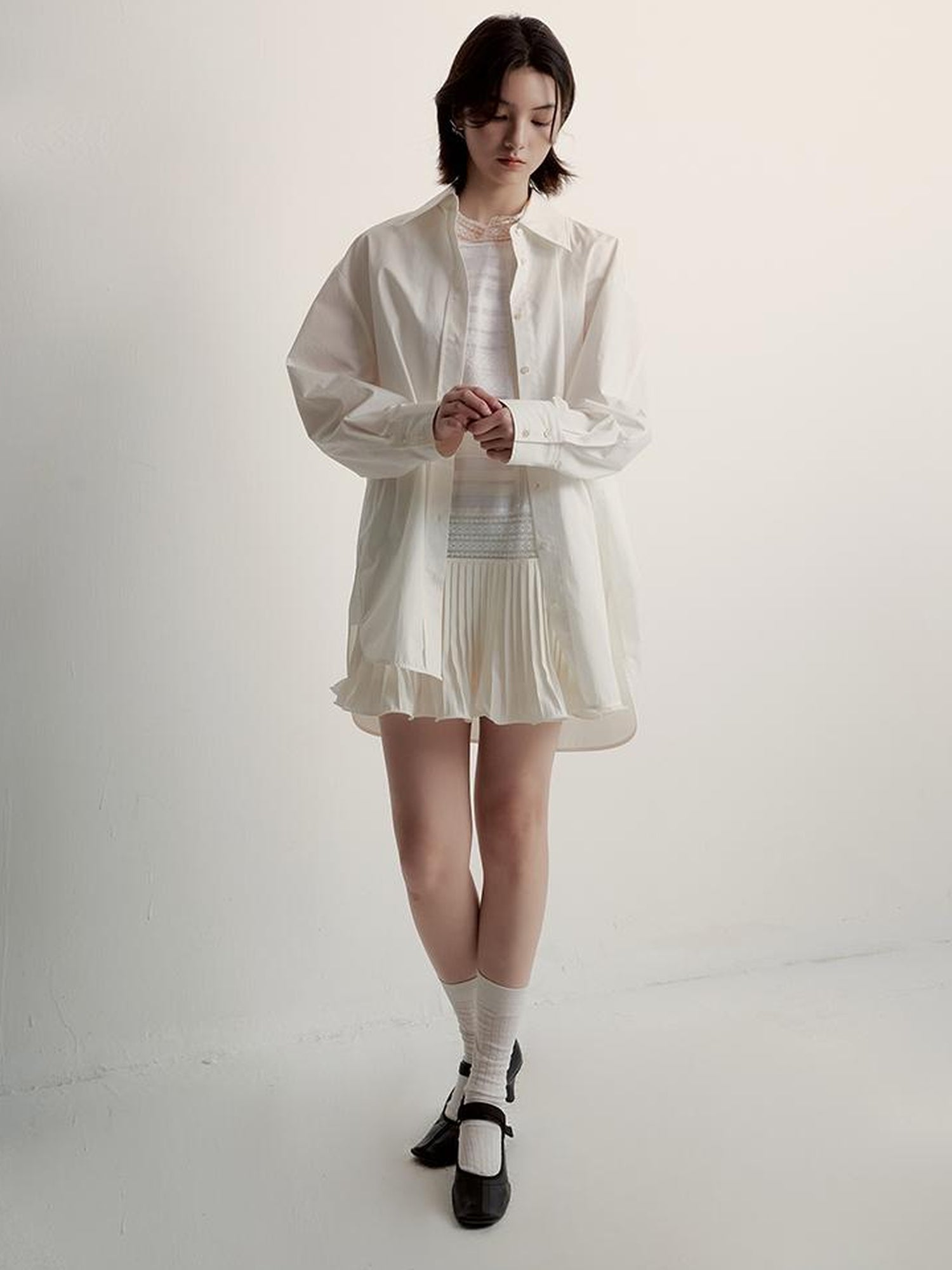 FUSSED Oversized Fog White Cotton Boyfriend Shirt Breathable Sun Protection