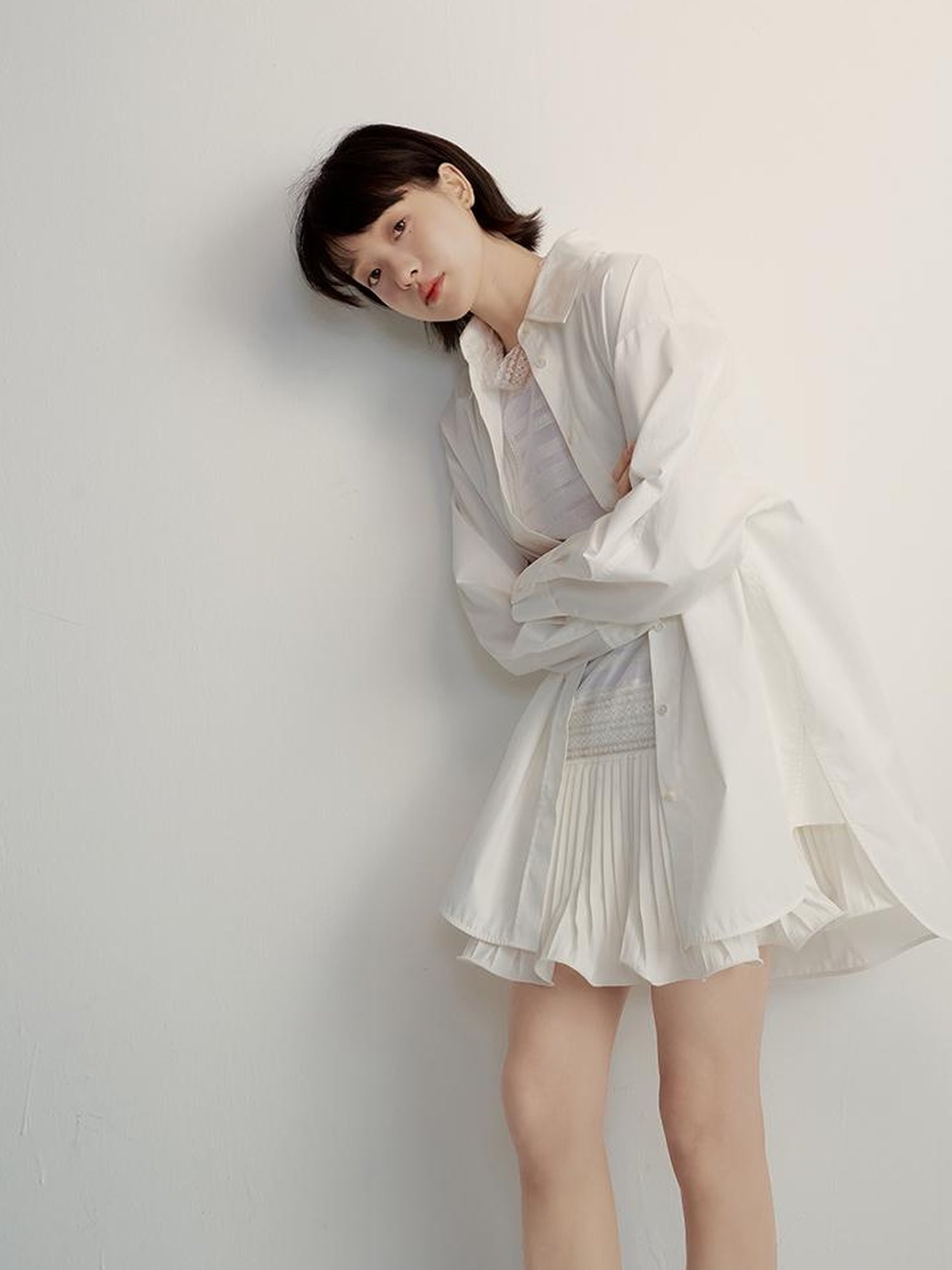 FUSSED Oversized Fog White Cotton Boyfriend Shirt Breathable Sun Protection