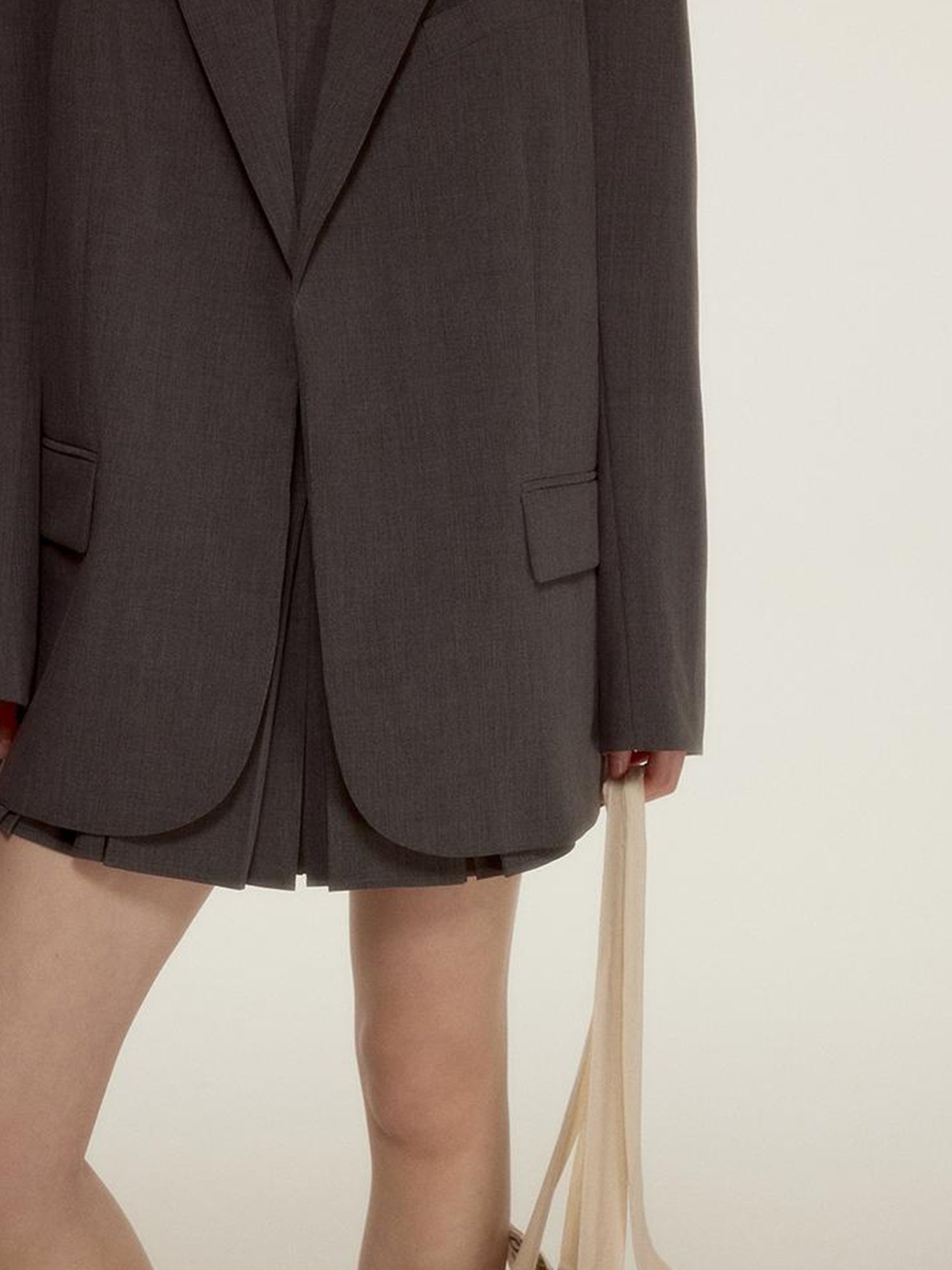 FUSSED Oversized Grey Tailored Blazer with Wide Shoulder and Pocket Design