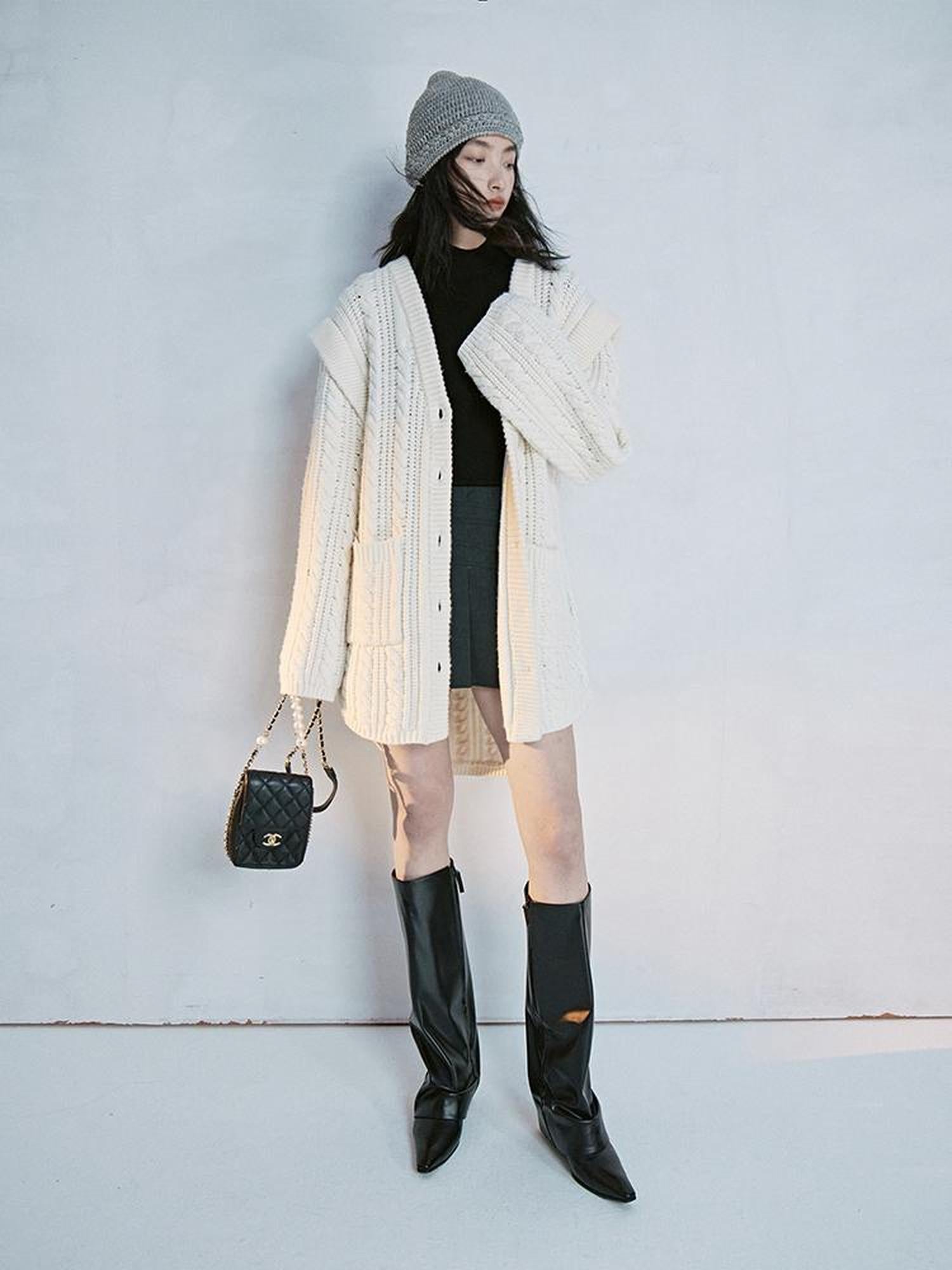 FUSSED Oversized Lambswool Wool Blend Cable Knit Cardigan Coat