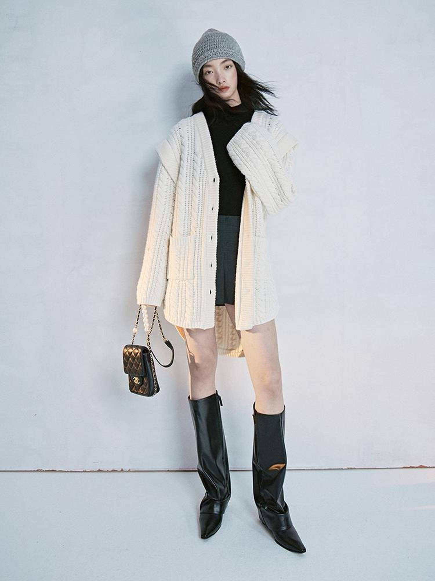 FUSSED Oversized Lambswool Wool Blend Cable Knit Cardigan Coat