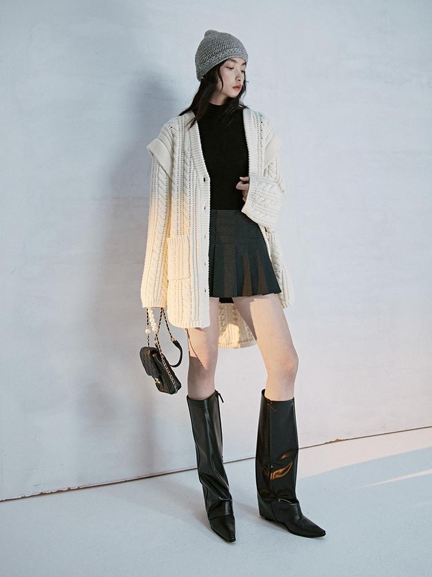 FUSSED Oversized Lambswool Wool Blend Cable Knit Cardigan Coat