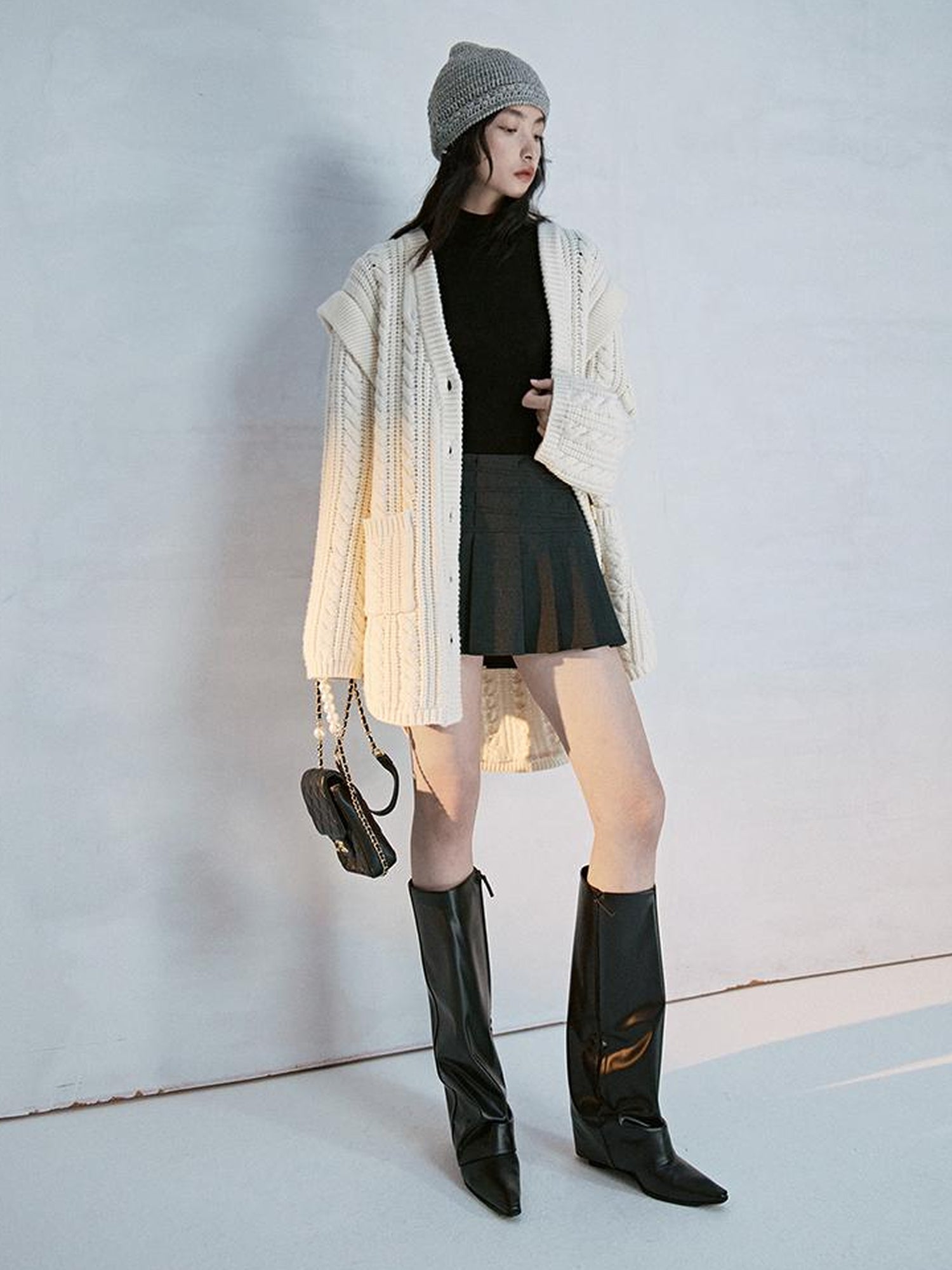 FUSSED Oversized Lambswool Wool Blend Cable Knit Cardigan Coat