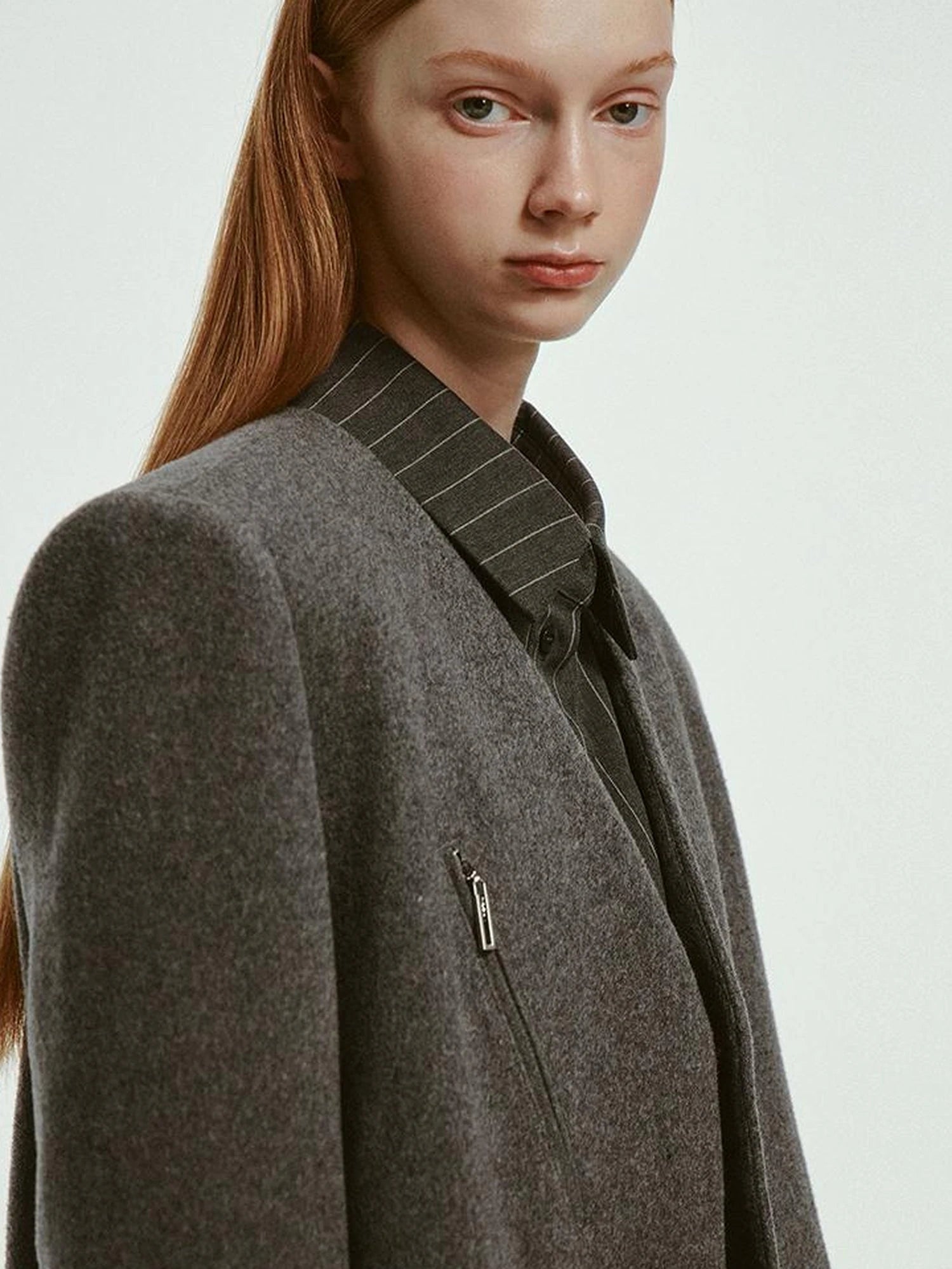 Oversized V-Neck Wool Blend Blazer In Mercury Gray