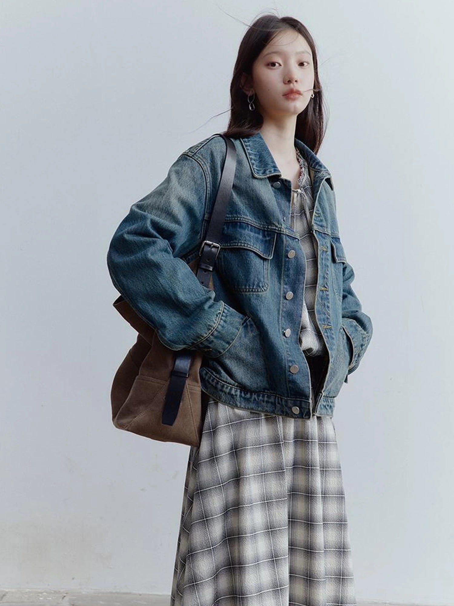 Oversized Vintage Wash Denim Jacket In Retro Blue