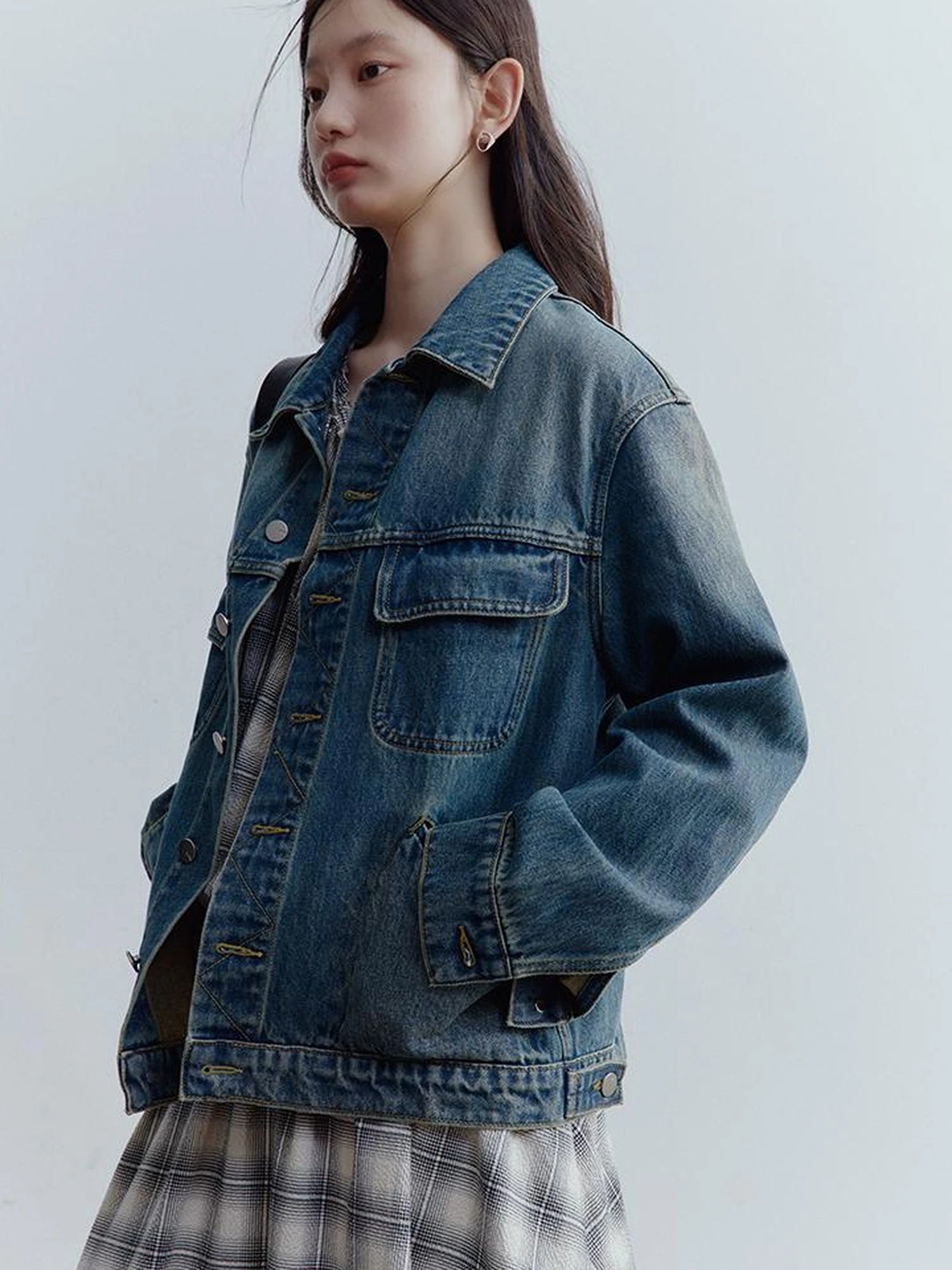 Oversized Vintage Wash Denim Jacket In Retro Blue