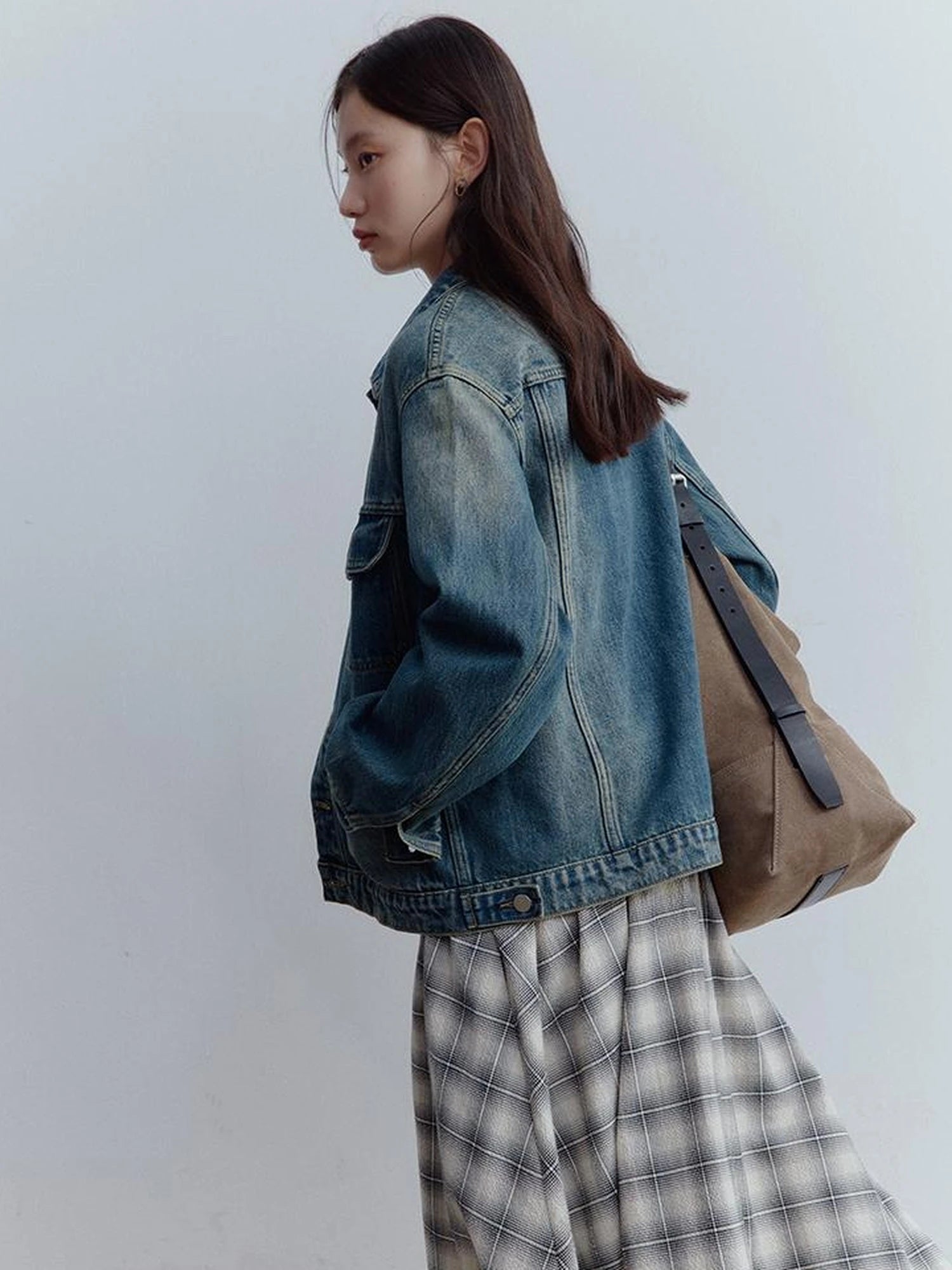 Oversized Vintage Wash Denim Jacket In Retro Blue