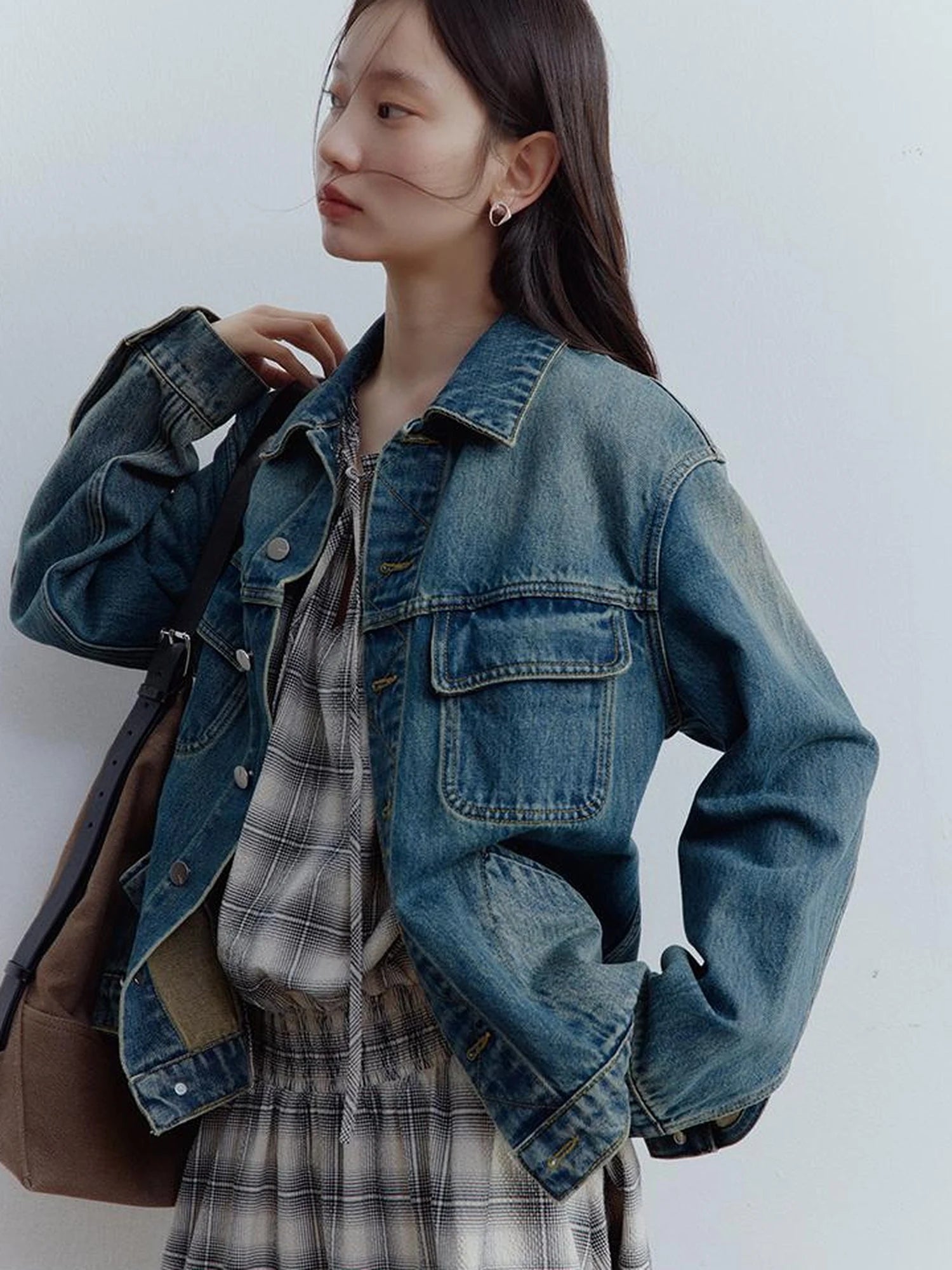 Oversized Vintage Wash Denim Jacket In Retro Blue