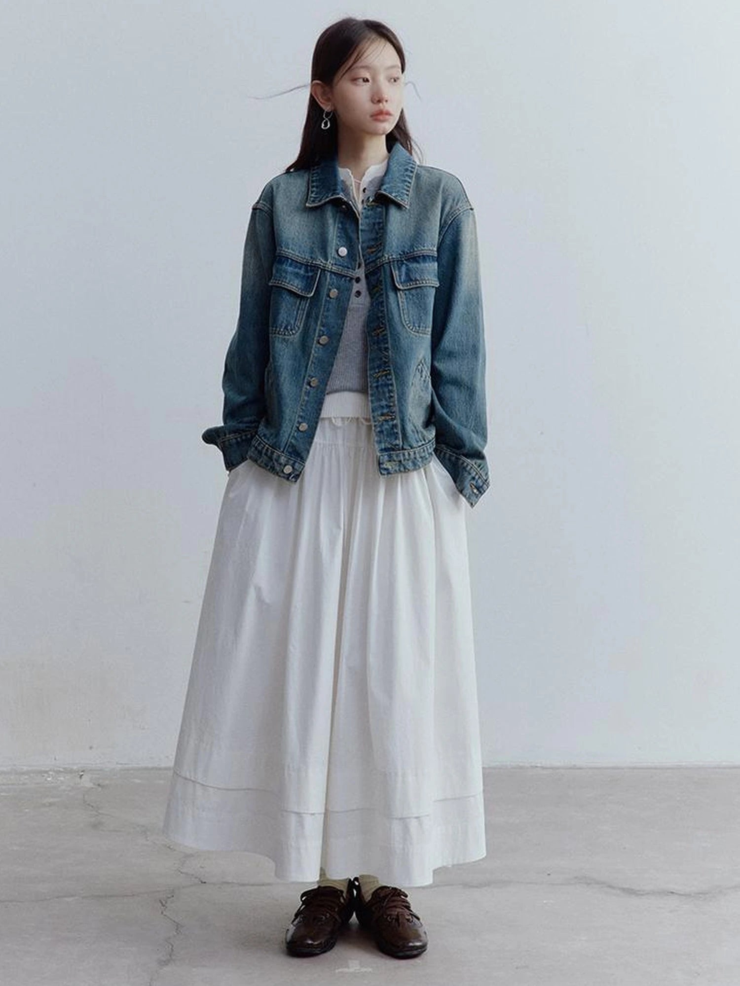 Oversized Vintage Wash Denim Jacket In Retro Blue