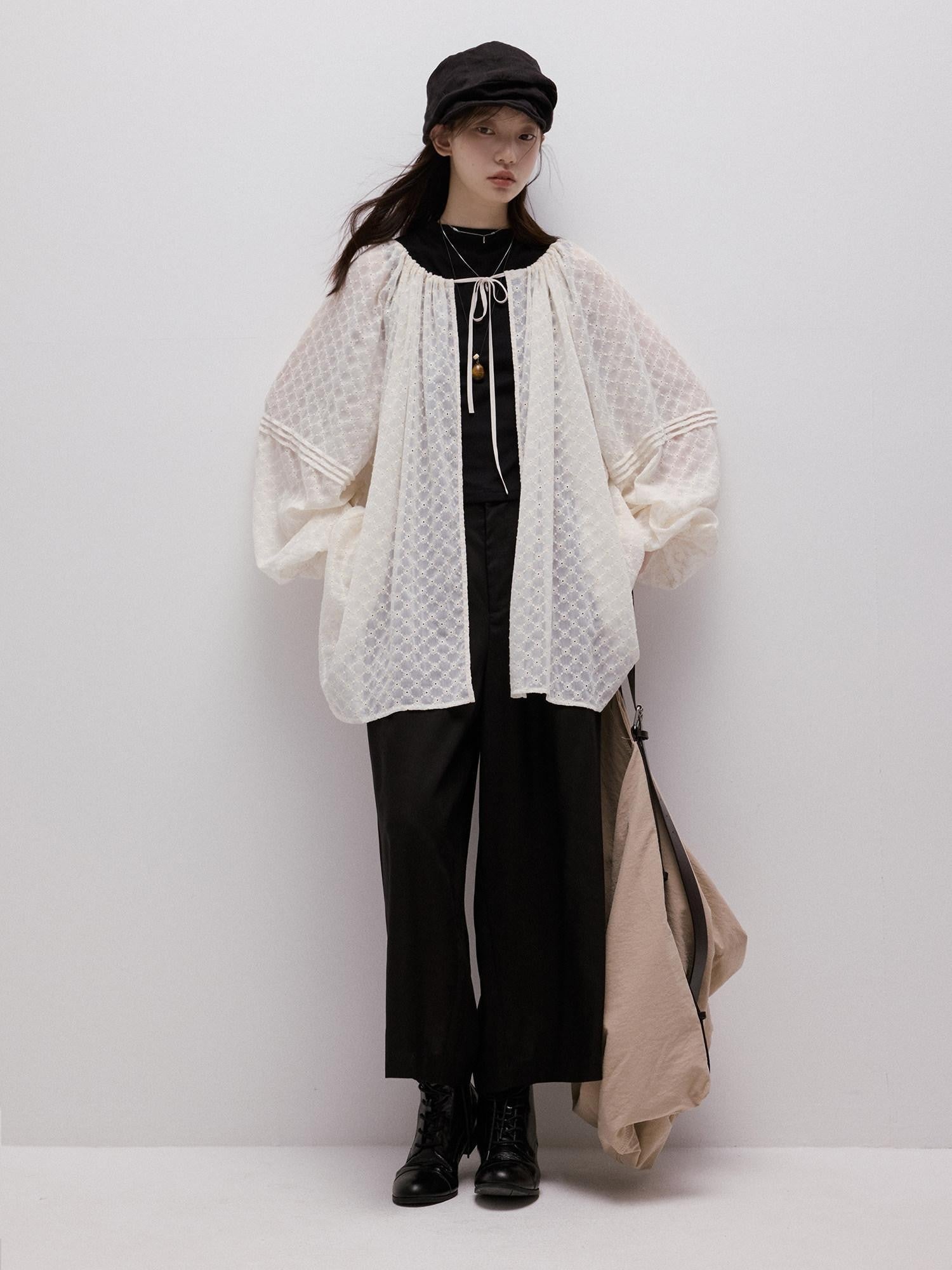 FUSSED Pearl White Embossed Daisy Embroidery Raglan Women&
