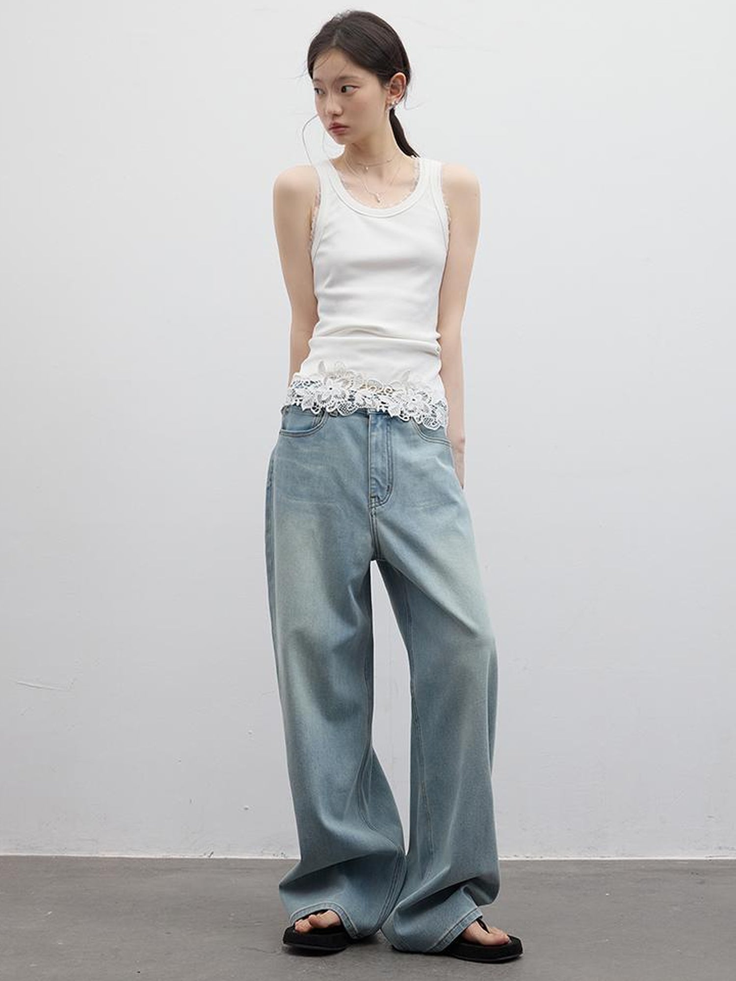 FUSSED Playful Time Heavywork Rope Embroidery Relaxed Hollow Knit Vest