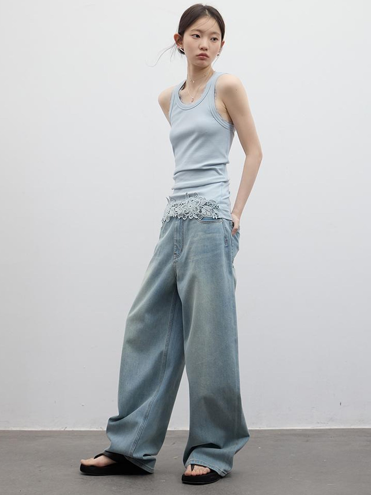 FUSSED Playful Time Heavywork Rope Embroidery Relaxed Hollow Knit Vest