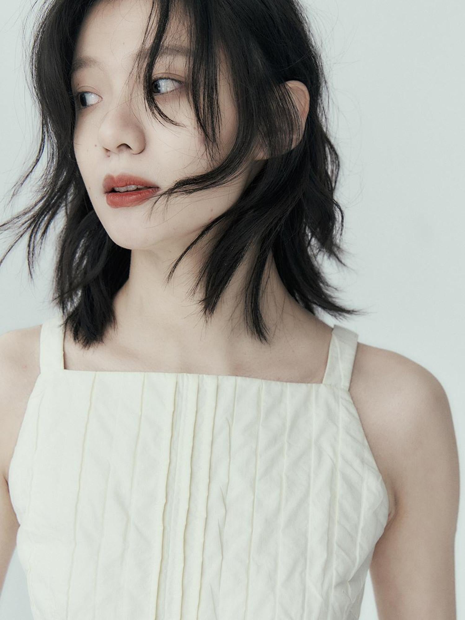 FUSSED Pleated Cotton Texture Strapless Top