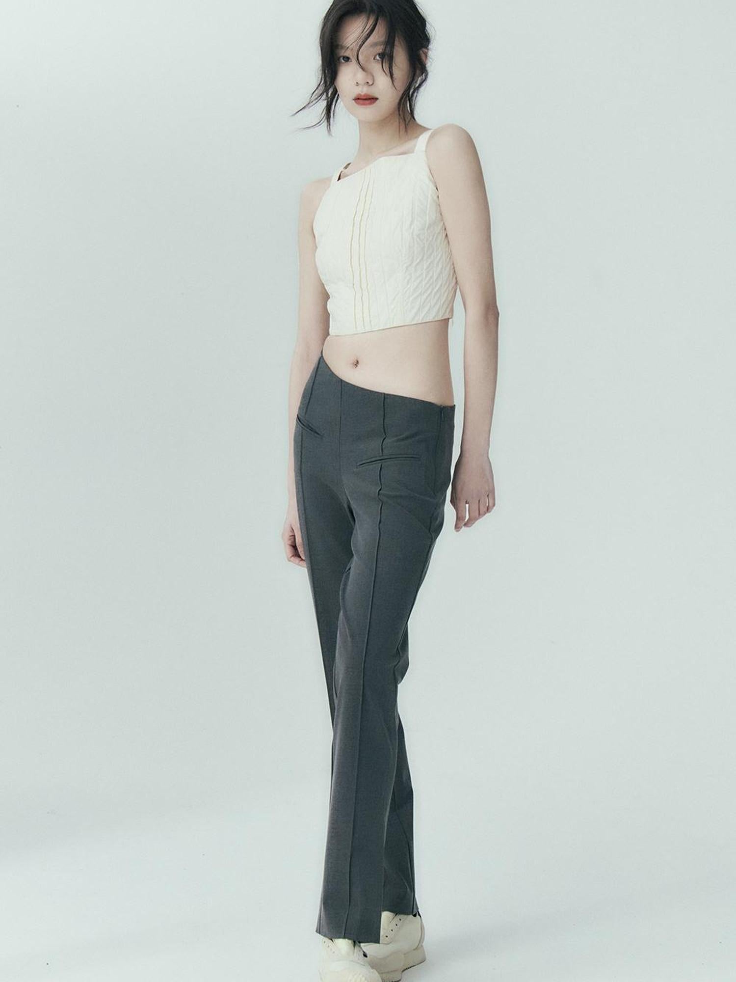 FUSSED Pleated Cotton Texture Strapless Top