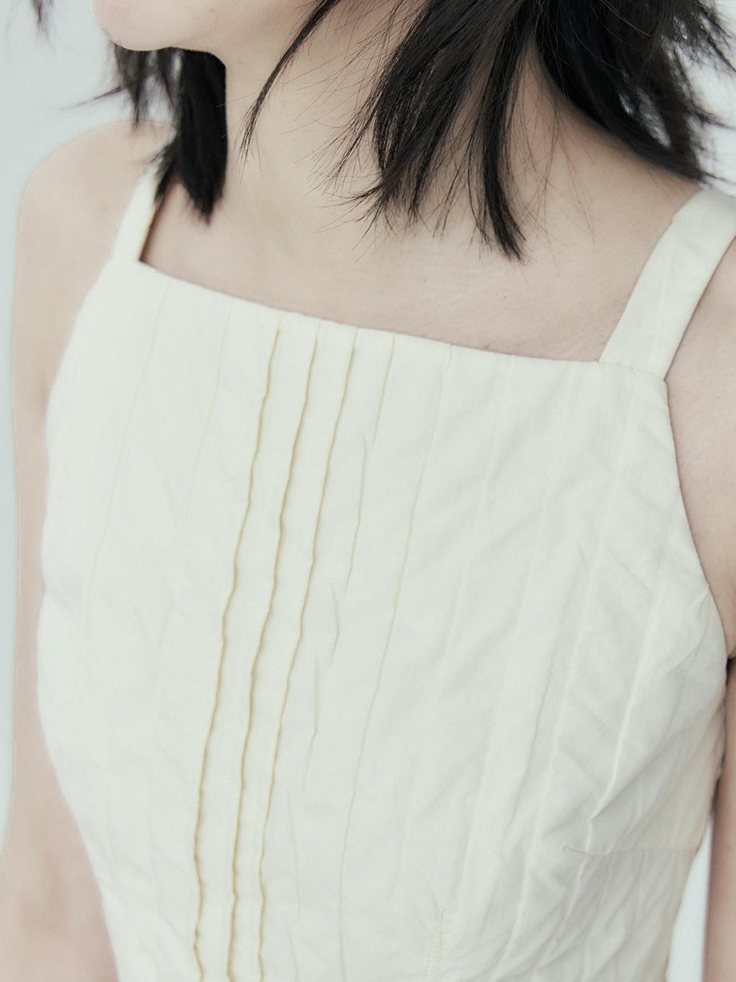 FUSSED Pleated Cotton Texture Strapless Top