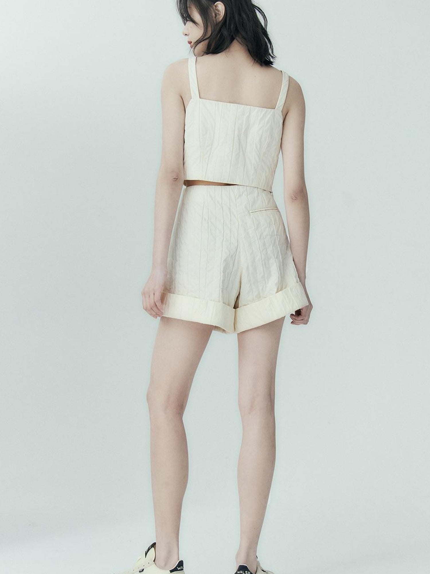 FUSSED Pleated Cotton Texture Strapless Top