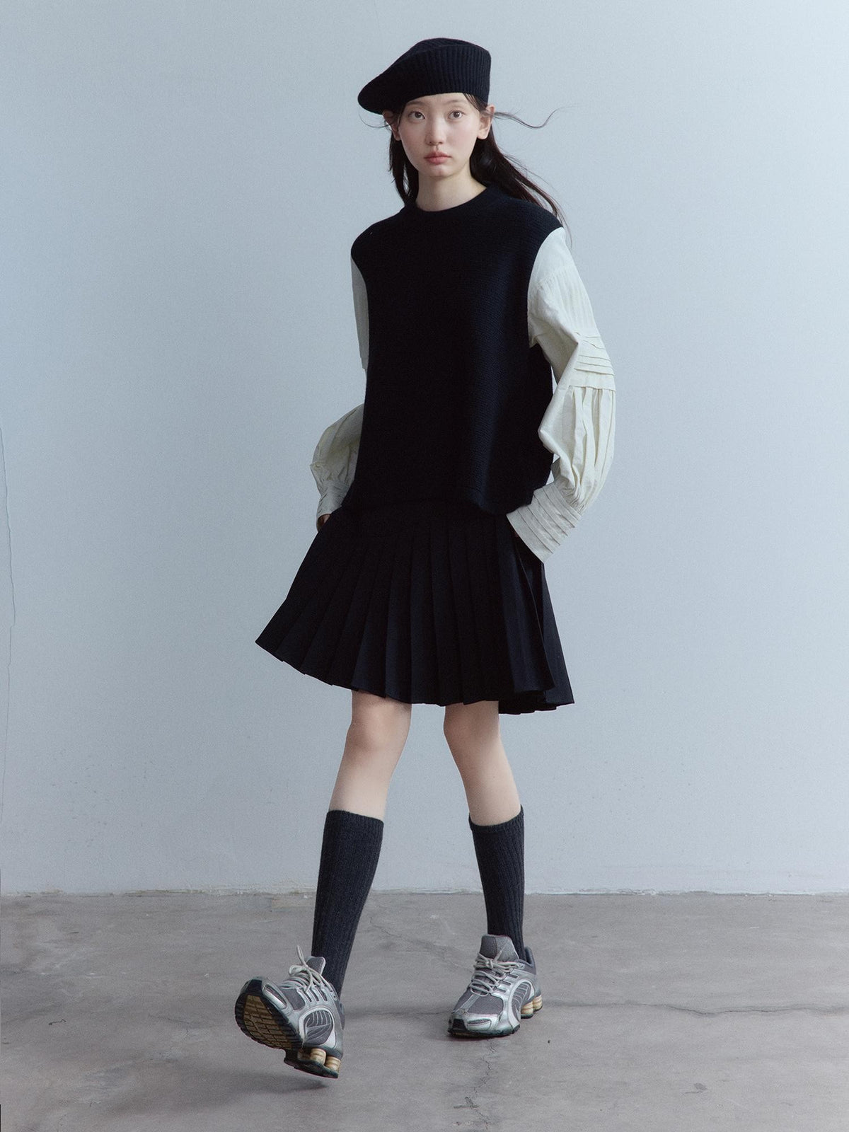 FUSSED Pleated Layered Shirt Paneled Black And White Women&