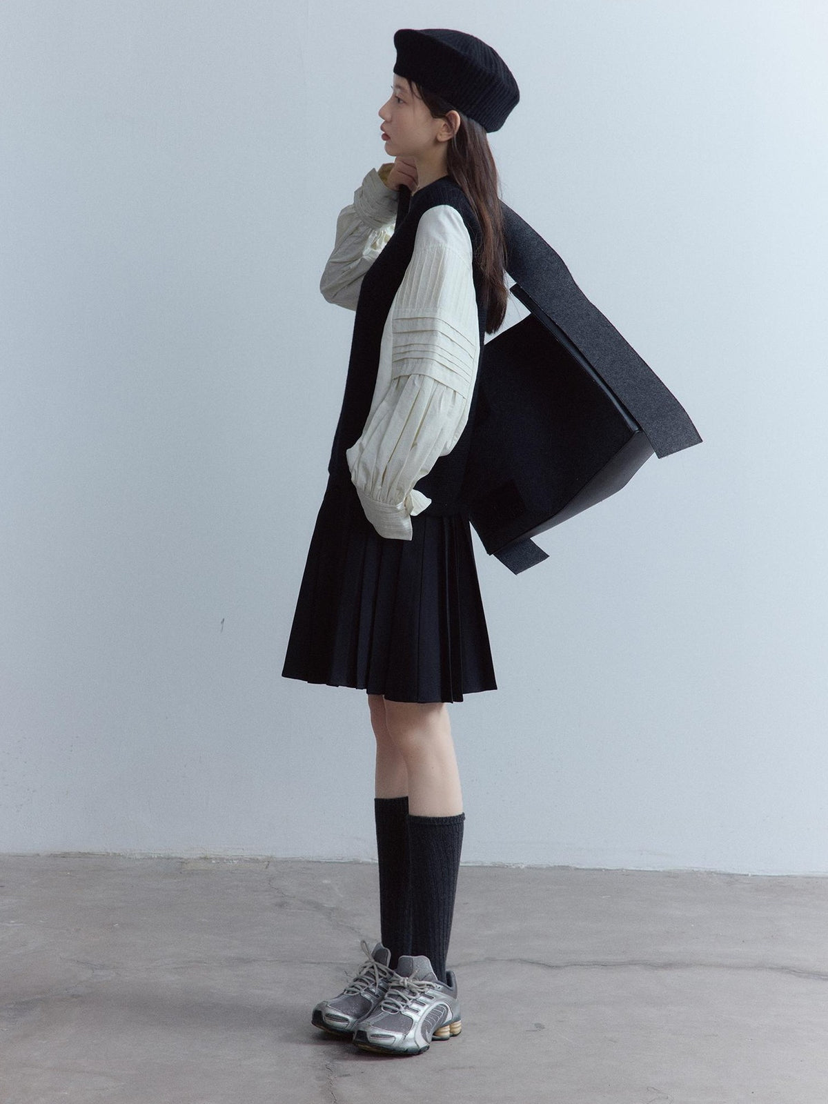 FUSSED Pleated Layered Shirt Paneled Black And White Women&