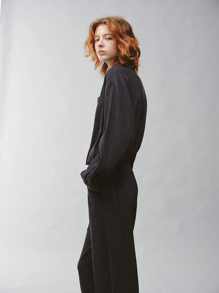FUSSED Pleated Panelled Stand Collar Relaxed Cropped Women&