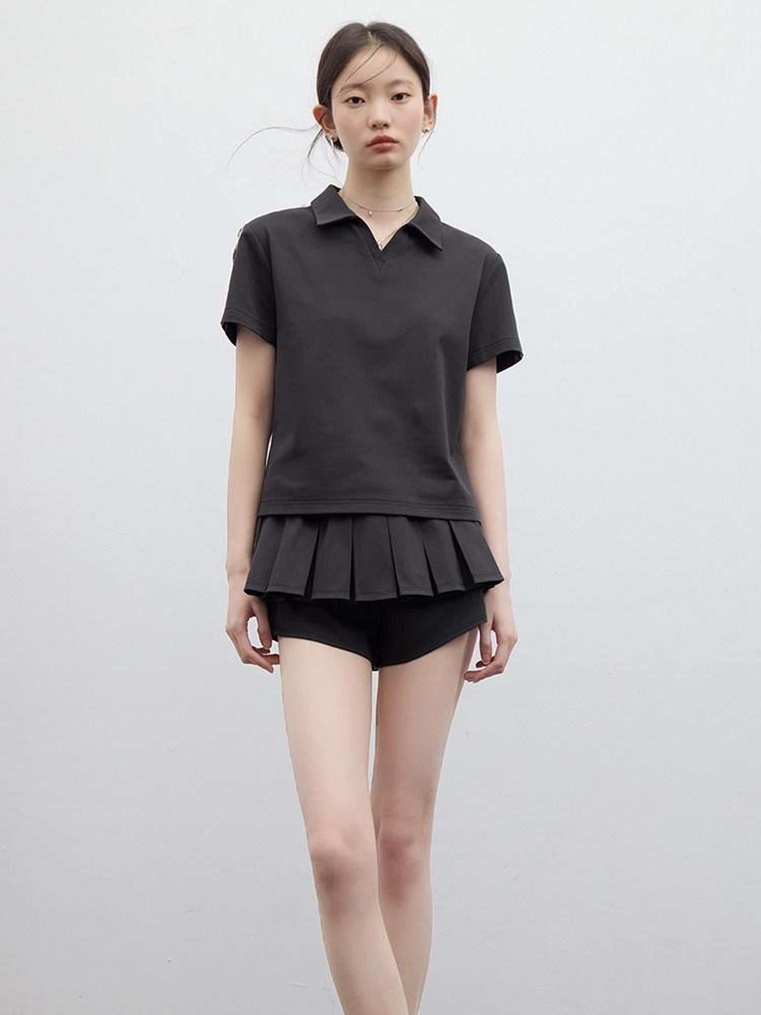 FUSSED Polo Collar Two Piece Set Girlish Short Sleeve Pullover Young Women T-Shirt