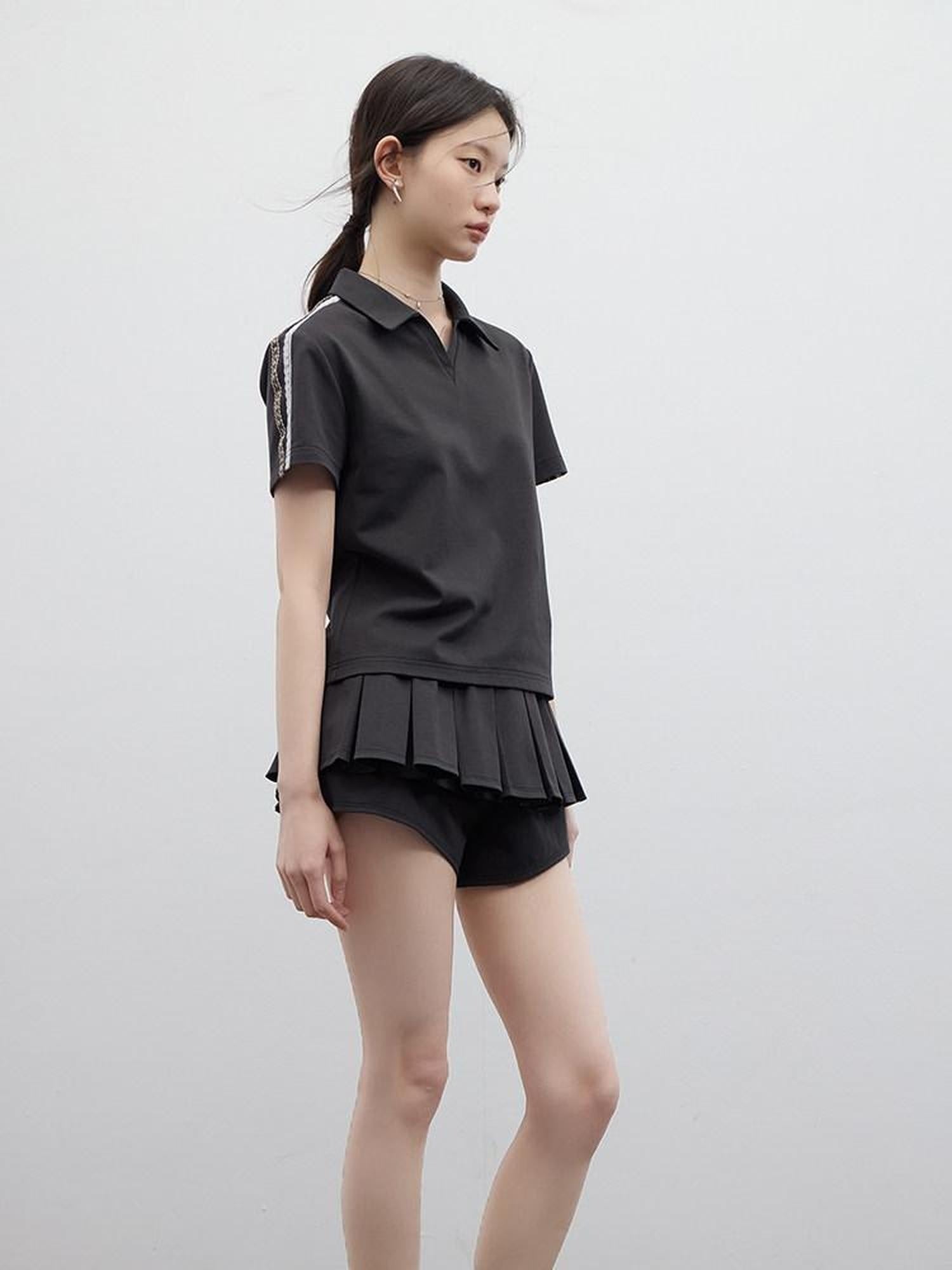 FUSSED Polo Collar Two Piece Set Girlish Short Sleeve Pullover Young Women T-Shirt