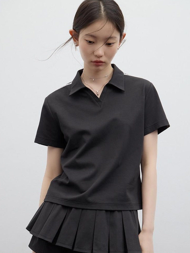 FUSSED Polo Collar Two Piece Set Girlish Short Sleeve Pullover Young Women T-Shirt