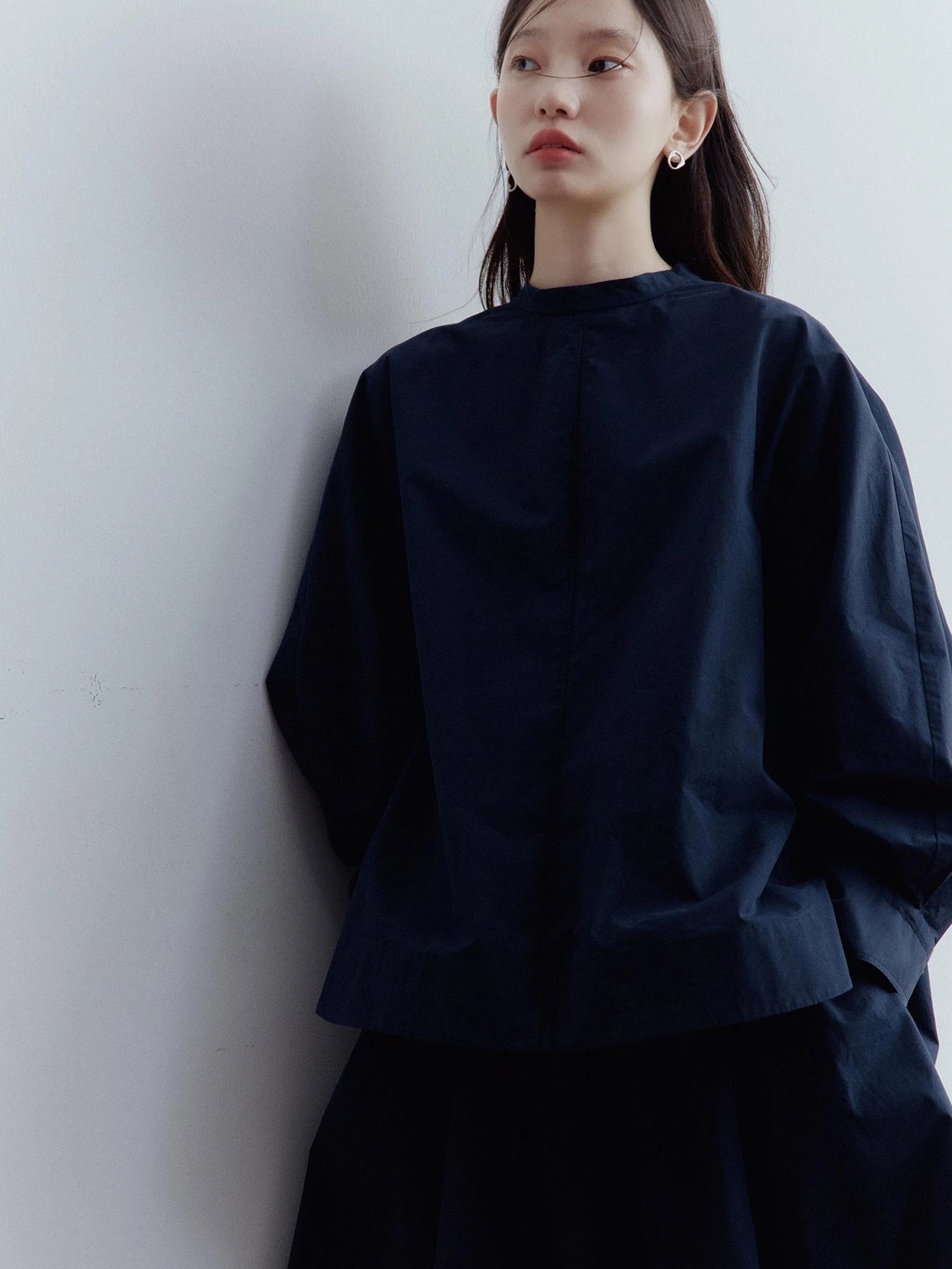 Prussian Blue A Line Cut Out Sleeve Cotton Shirt