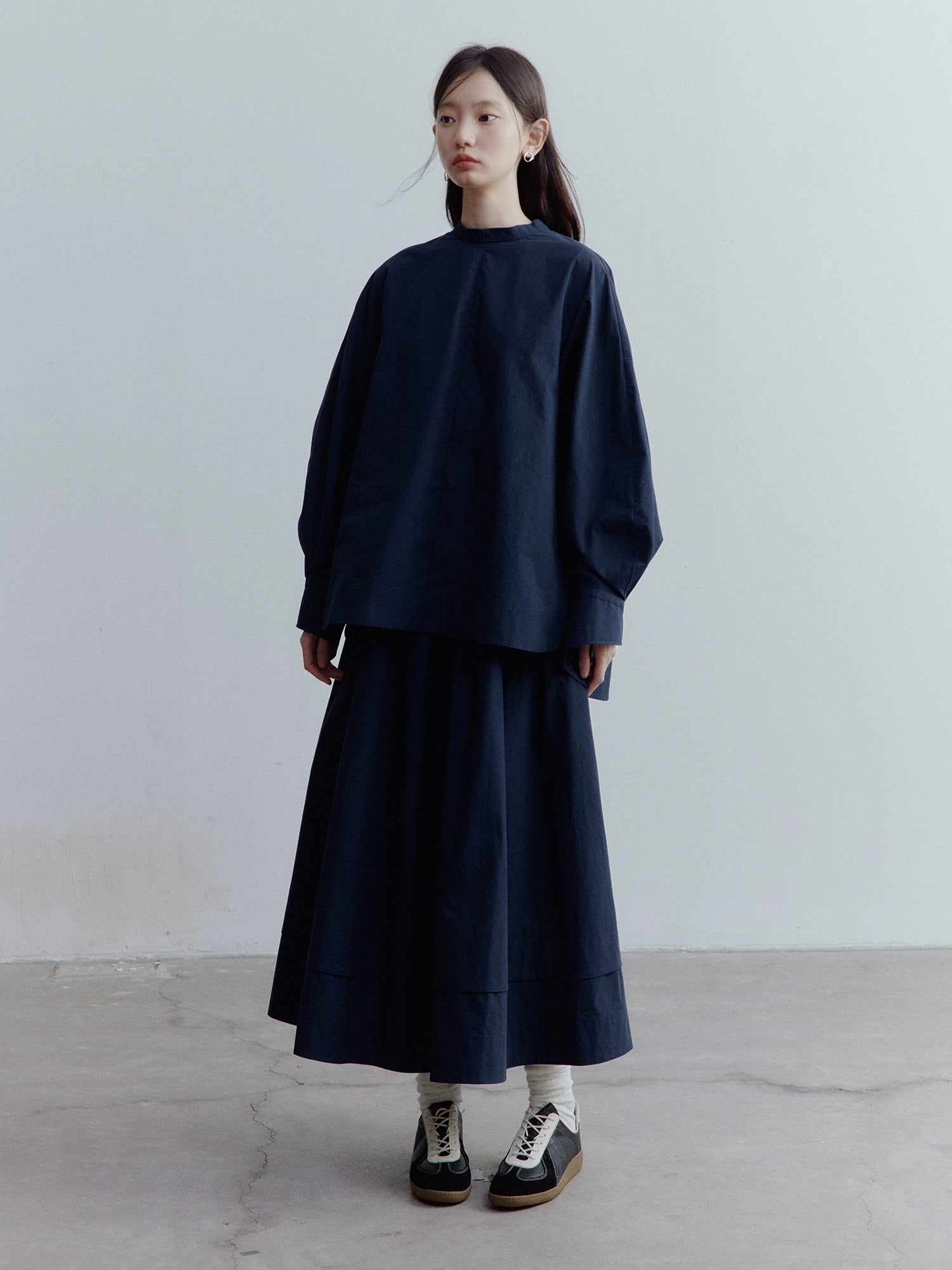 FUSSED_Prussian_Blue_A_Line_Tiered_Cotton_Midi_Skirt_With_Pockets_MISSTT