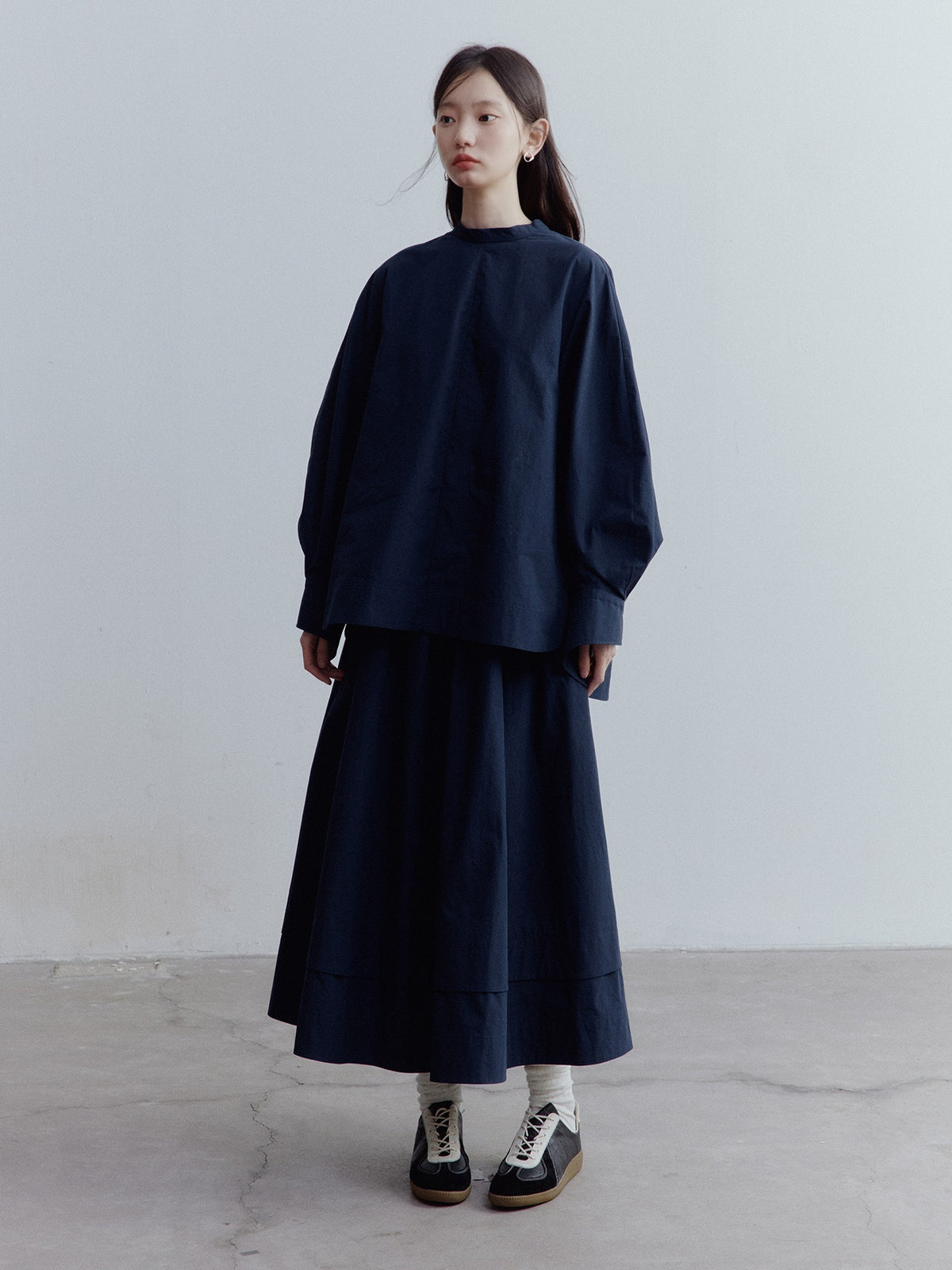 FUSSED_Prussian_Blue_Cotton_Layered_Ruched_A_Line_Women&