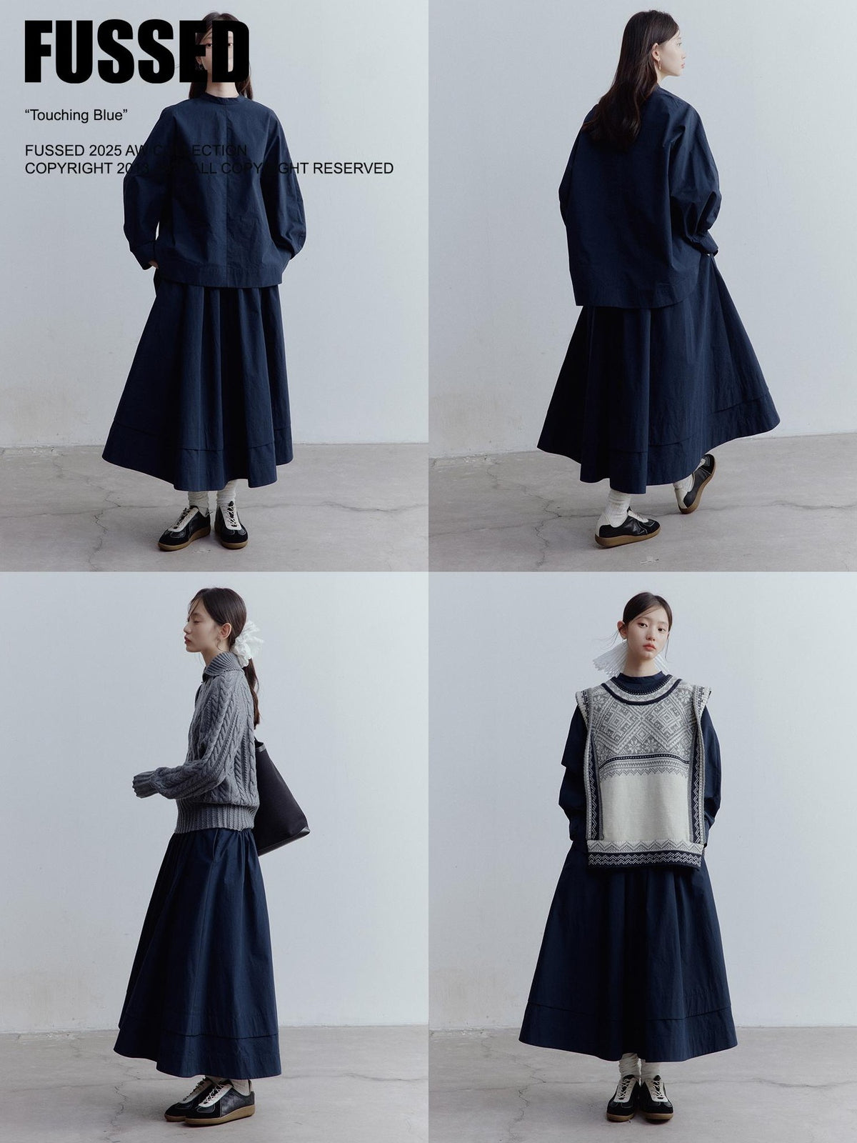 FUSSED Prussian Blue Cotton Layered Ruched A Line Women&