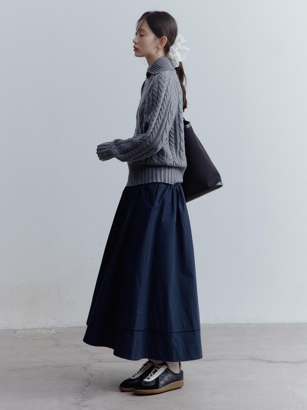 FUSSED Prussian Blue Cotton Layered Ruched A Line Women&