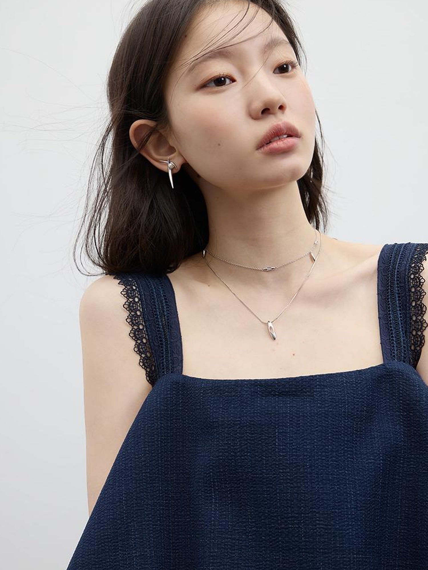 FUSSED Prussian Blue Lace Trimmed Resort Set With Asymmetric Layering