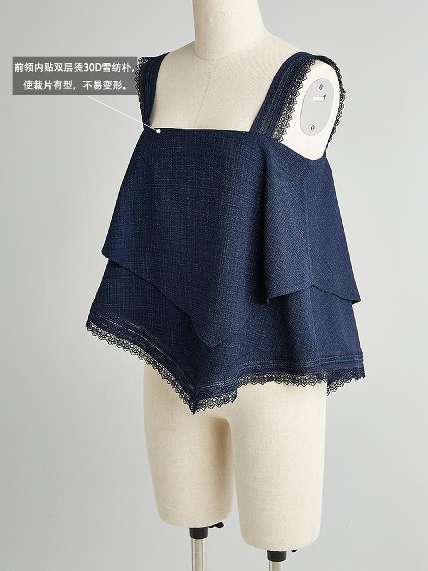 FUSSED Prussian Blue Lace Trimmed Resort Set With Asymmetric Layering